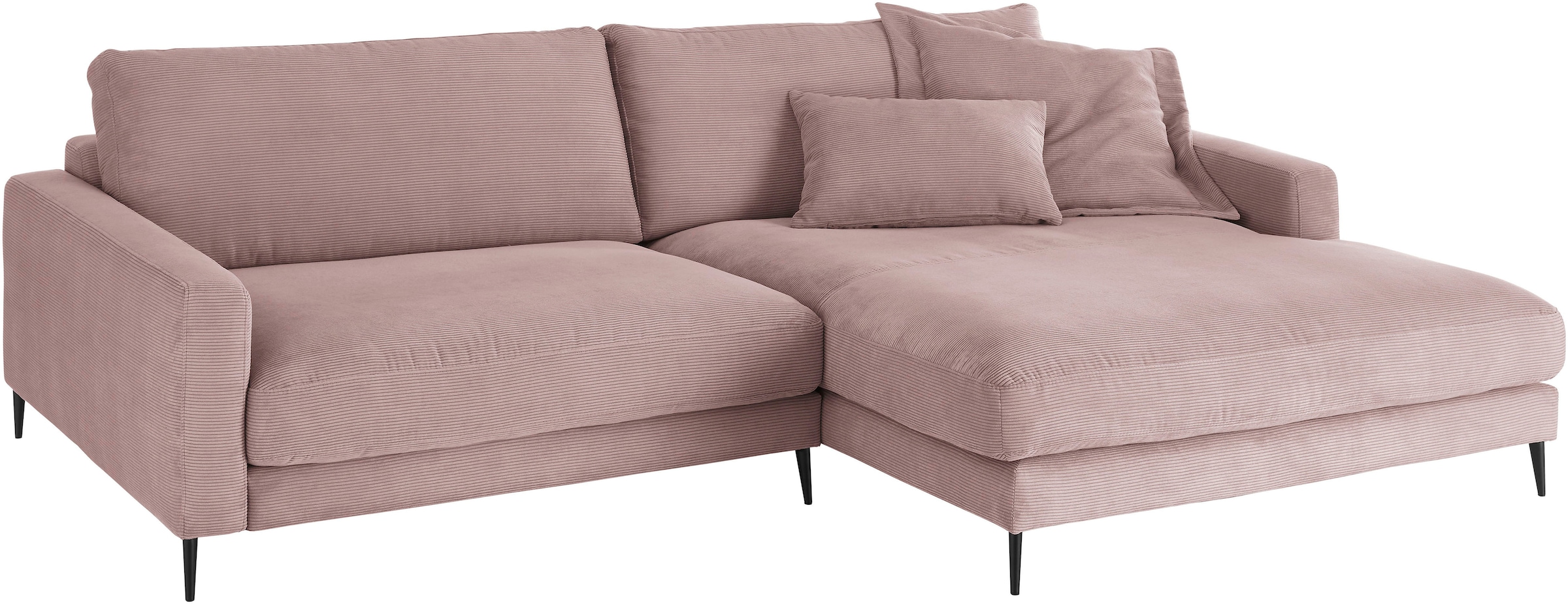 Home affaire Canapé d'angle »Downtown, B/T/H: 272/190/84 cm L-Form« confort d’assise doux aussi en velours côtelé et bouclé, incl. coussin décoratif