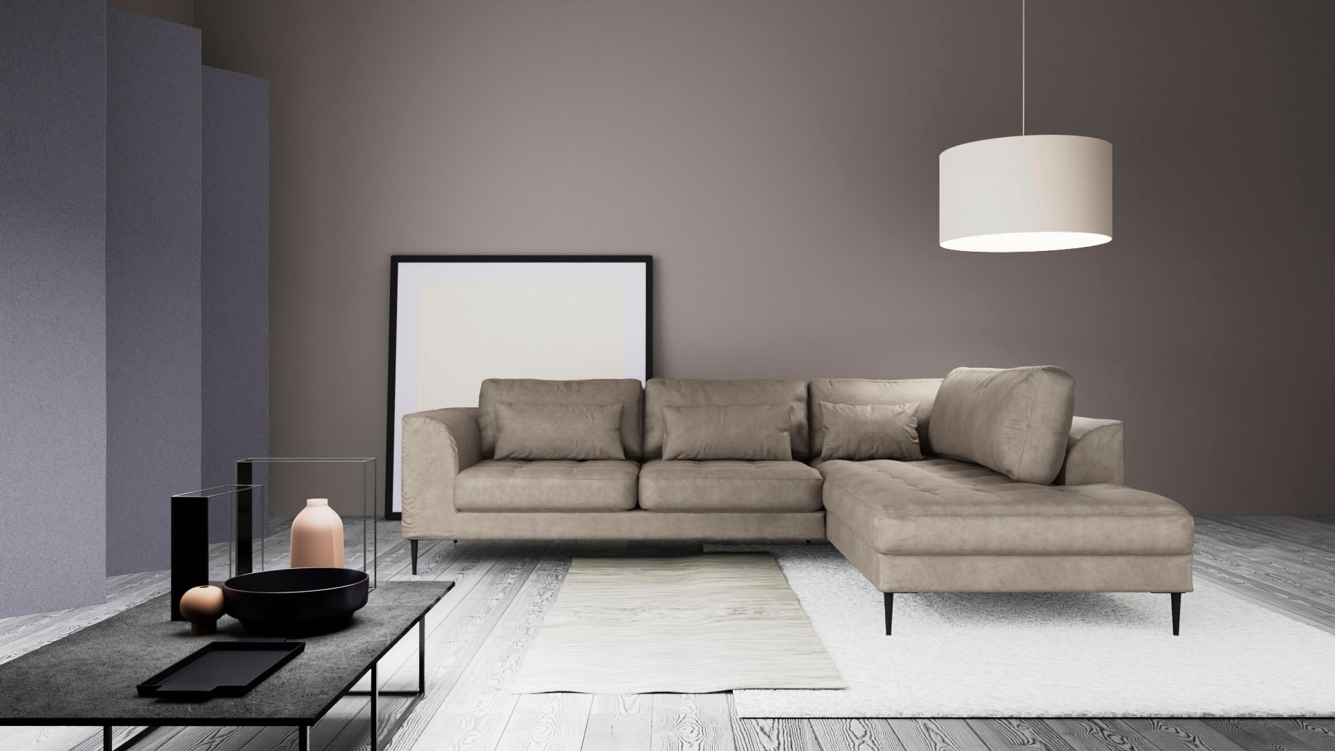 Image of TRENDMANUFAKTUR Ecksofa "Luzi, wahlweise mit Schlaffunktion und Bettkasten, gemütlich, L-Form" Designsofa mit Ottomane, Metallfüsse schwarz, Breite 264 cm