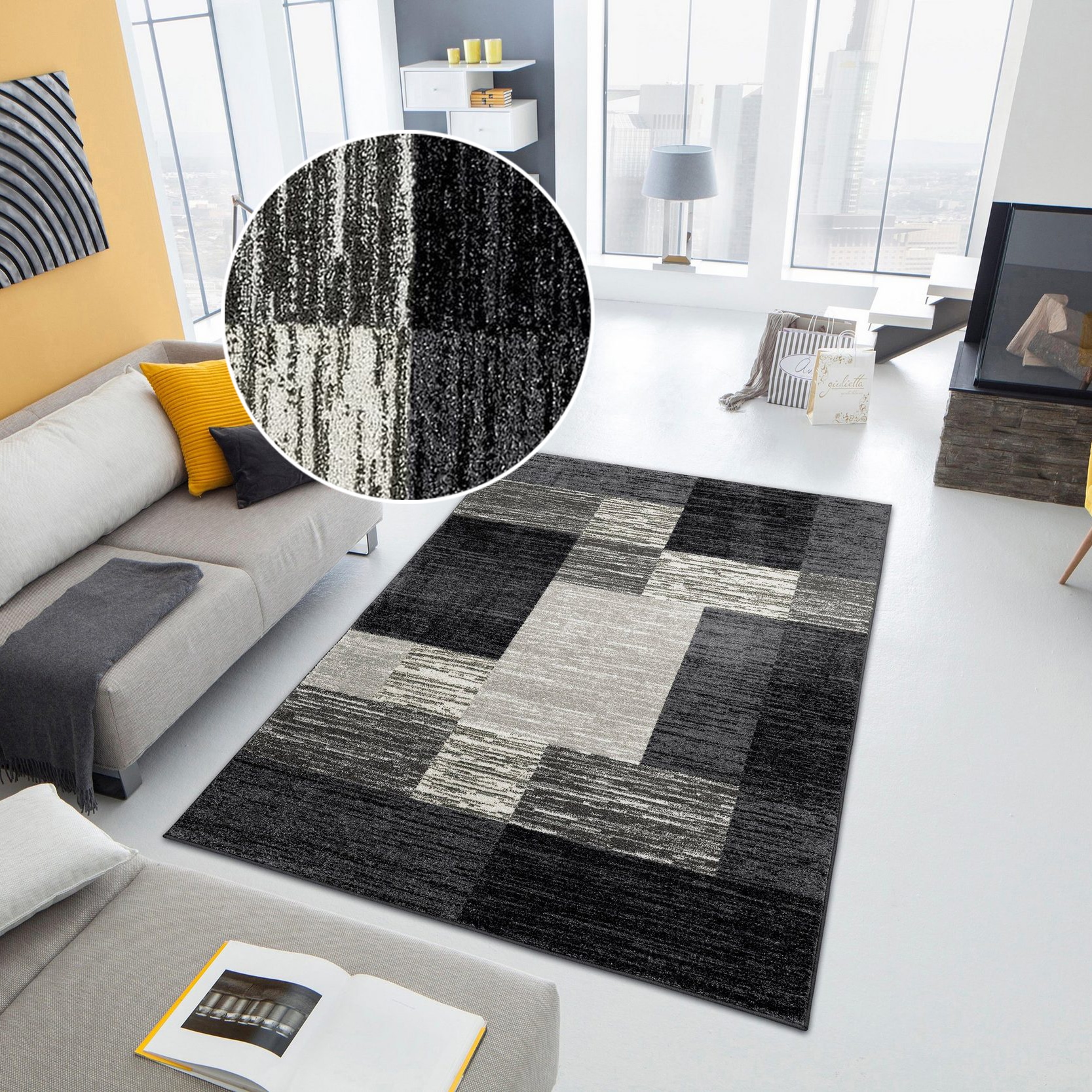 my home Teppich »Melvin« rechteckig 8 mm Höhe schön weich, Kurzflor Teppich Karo-Muster