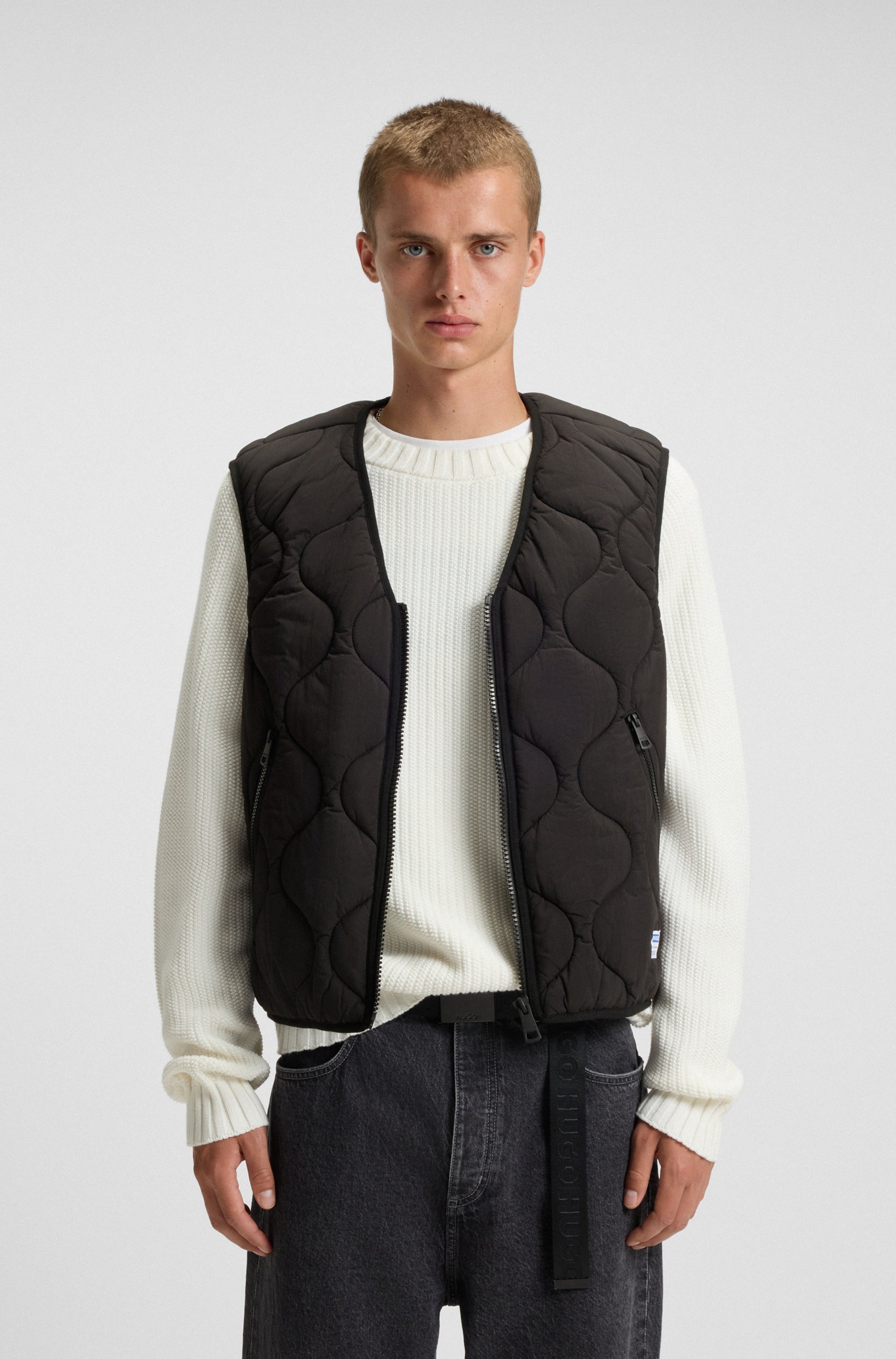Image of HUGO Steppweste "Bocolino" V-Ausschnitt, relaxed fit, Reissverschluss