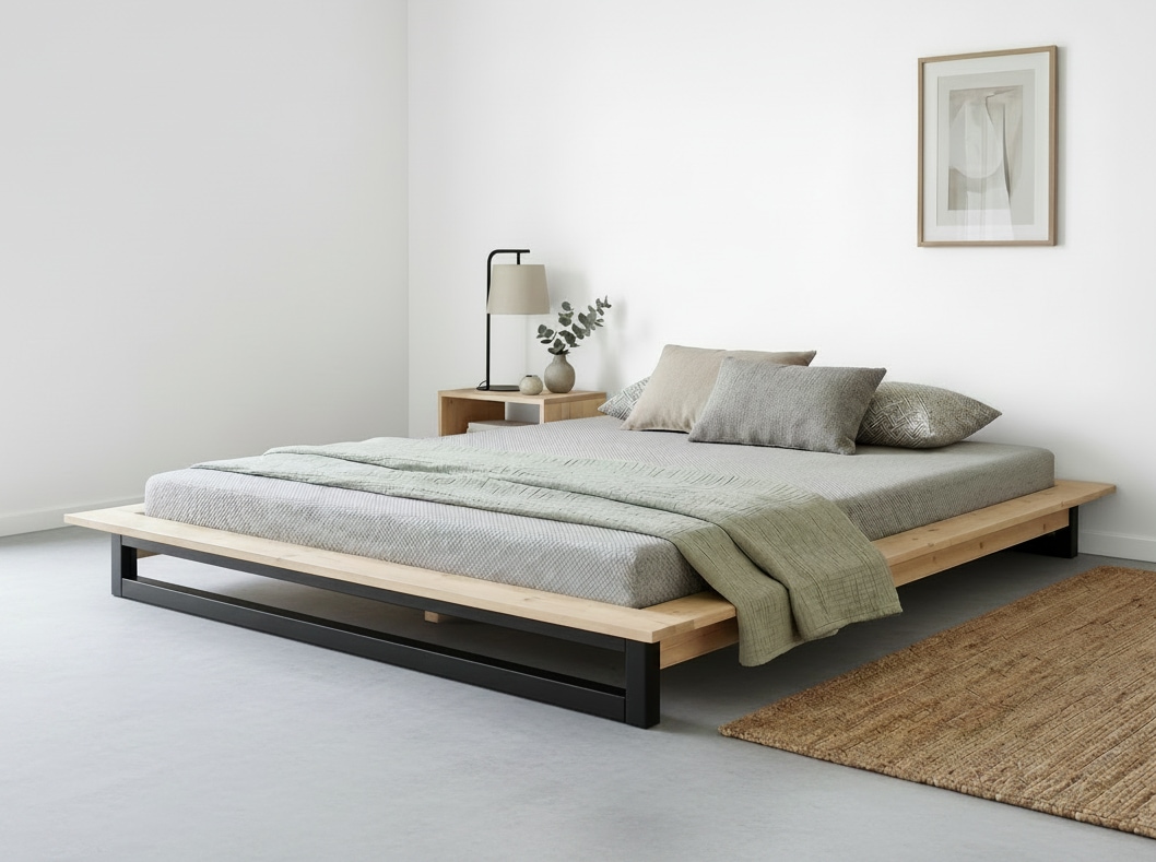 GOODproduct Futonbett »Kobe, Massivholzbett aus Kiefer im Industrial Design, 200 KG belastbar« B/T/H:165/225/18,1 cm,  stabiles Kufengestell,  rundum Ablagefläche, FSC, Made in Europe
