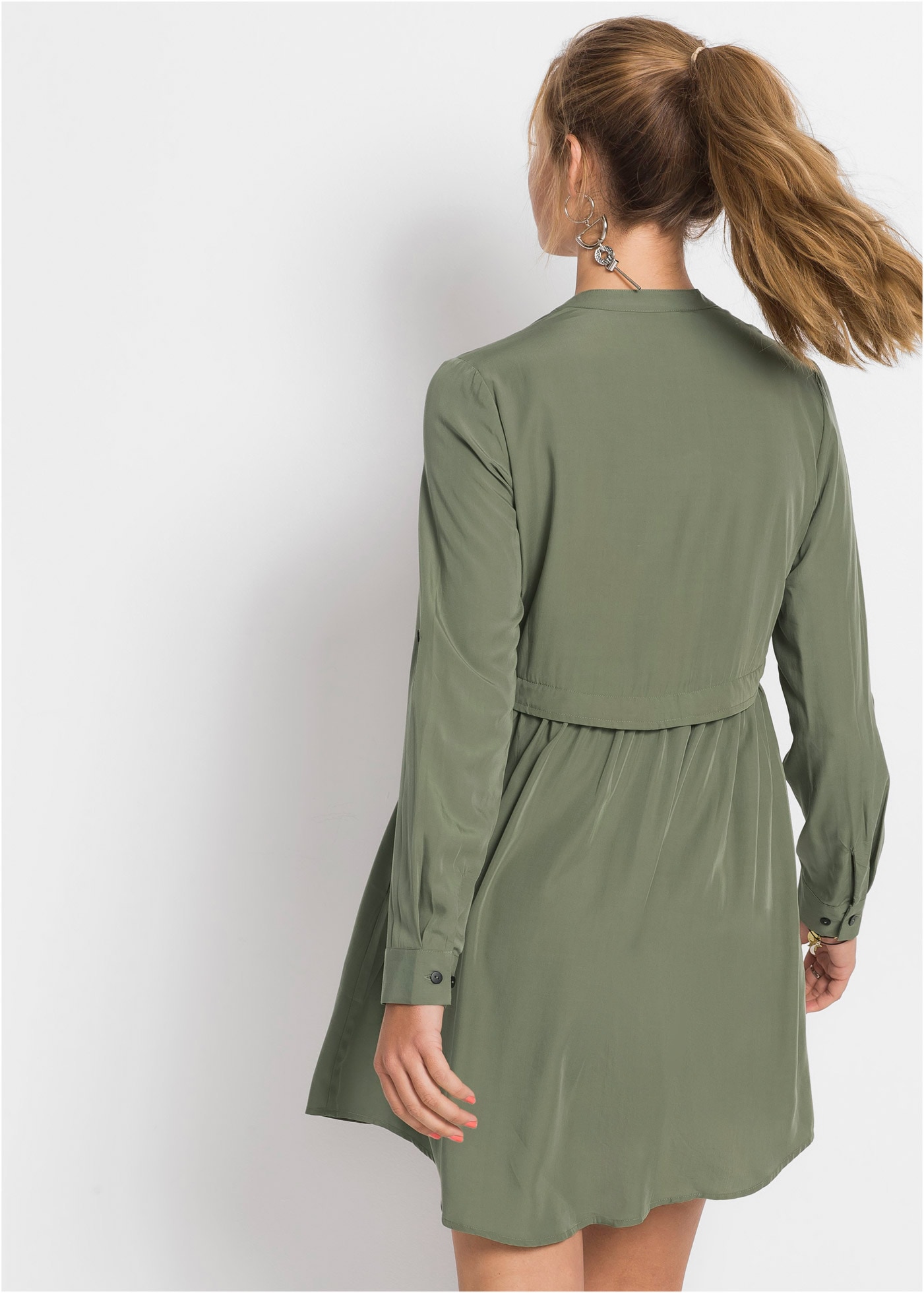 bonprix Hemdblusenkleid mit langem Arm und Riegel-Knopf-Element, mit kontrastfarbigem Einsatz