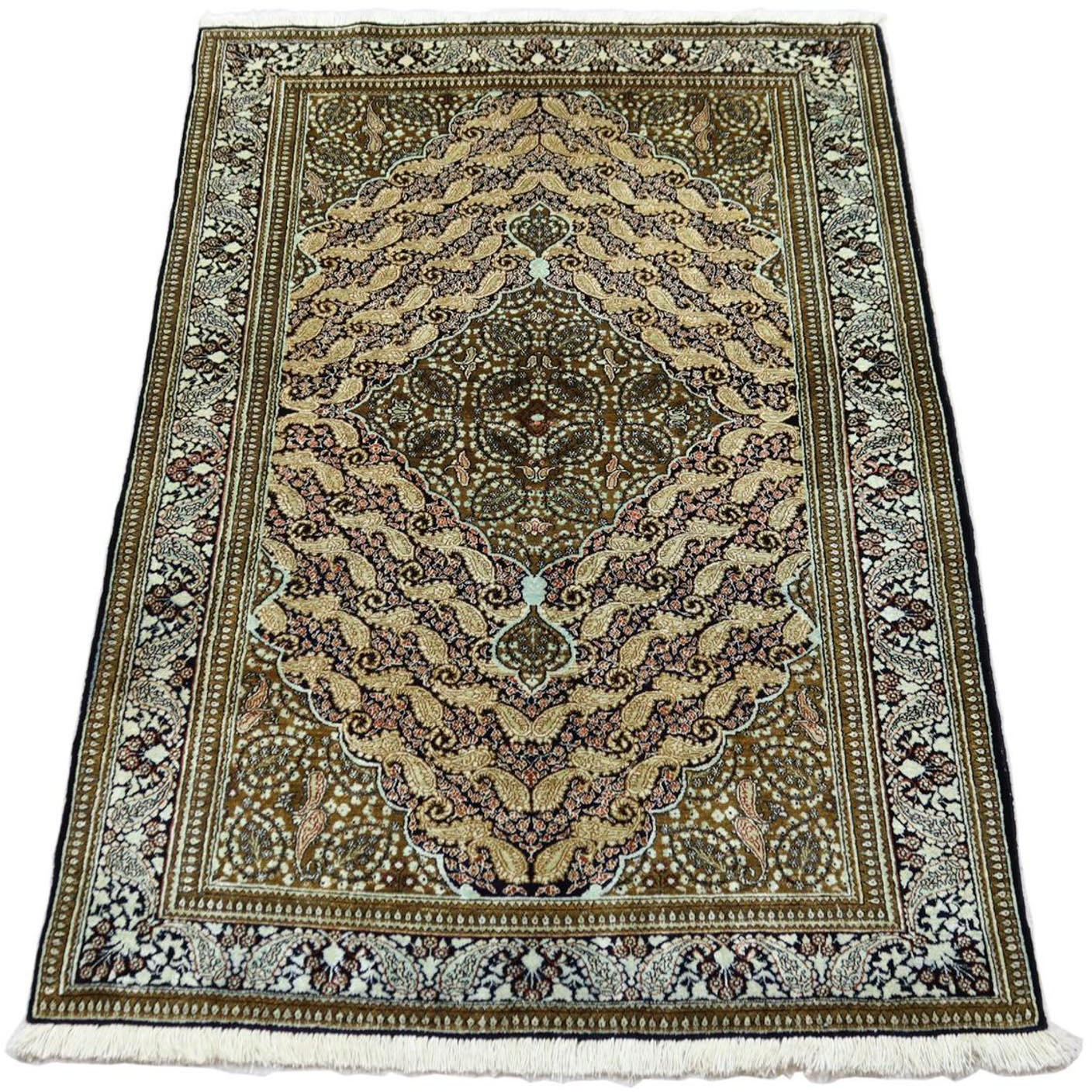 Image of morgenland Seidenteppich »Ghom Seide Medaillon Blu scuro 163 x 109 cm«, rechteckig, 0,3 mm Höhe, Unikat mit Zertifikat bei Ackermann Versand Schweiz