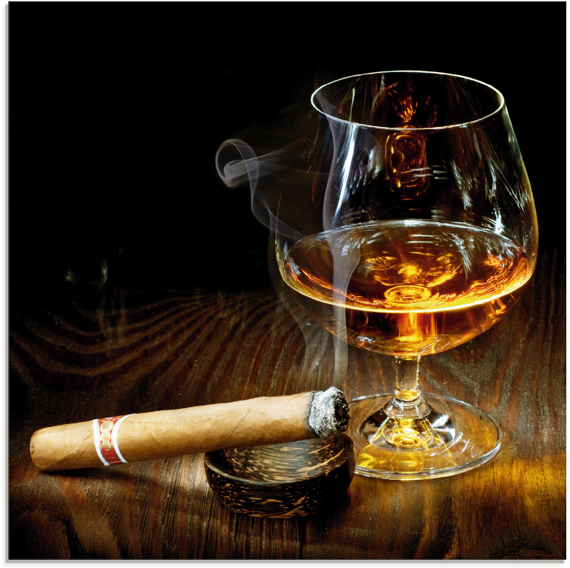 Image of Artland Glasbild "Zigarre und Cognac" Zigarren 1 Stk. tlg. in verschiedenen Grössen