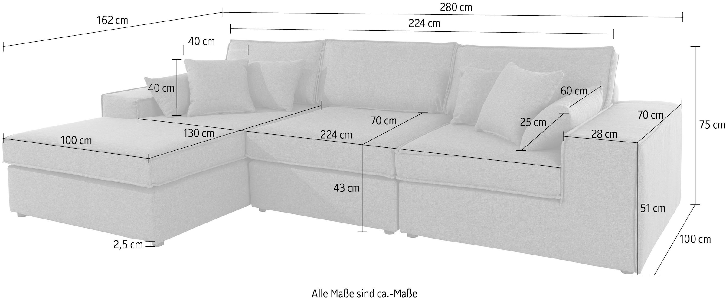 RAUM.ID Ecksofa »Florid L-Form«, 3 Teile, bestehend aus Modulen, viele Bezugsqualitäten, auch in Cord