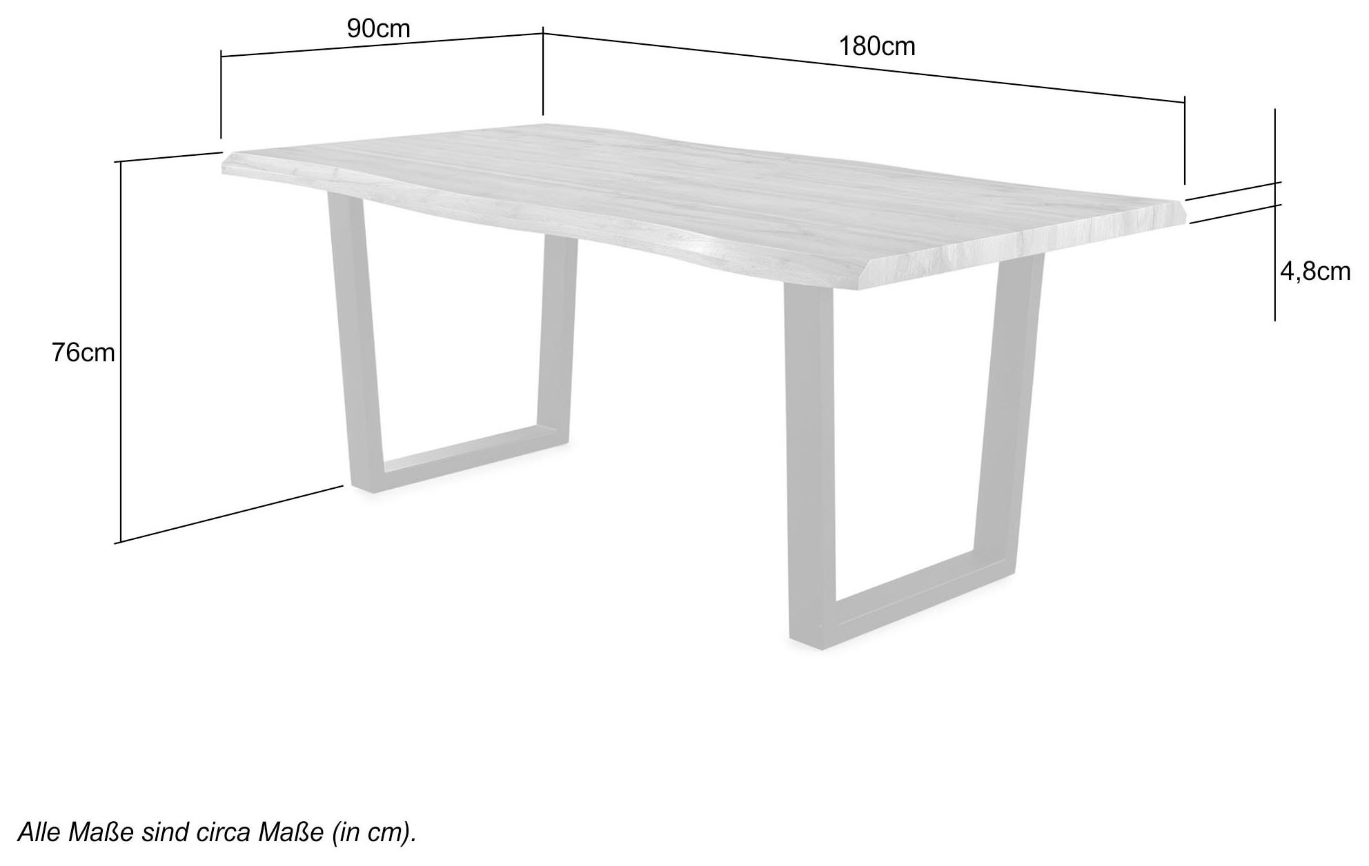 Jockenhöfer Gruppe Table de salle à manger »Margot« 180x90 cm aspect bord d’arbre courbé et piètement noir