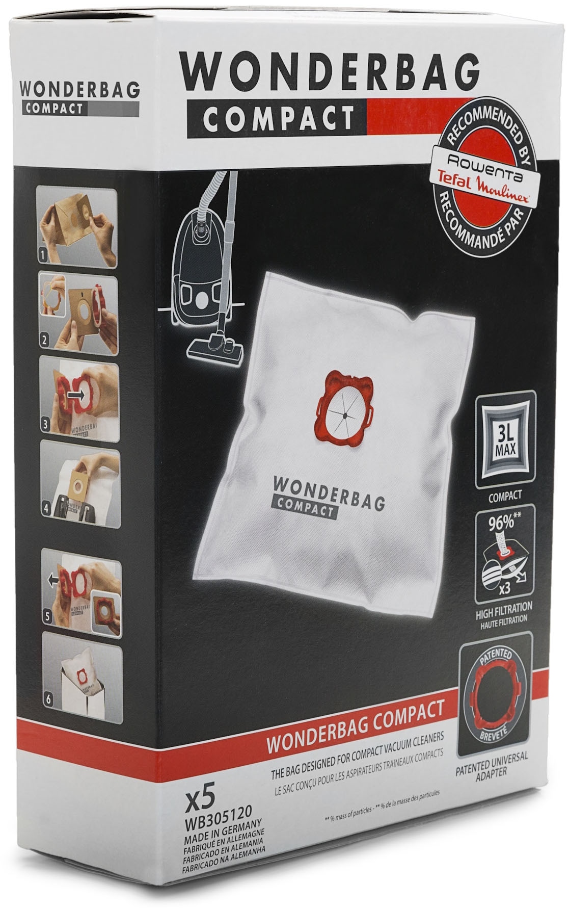 Rowenta Staubsaugerbeutel »Wonderbag Compact WB3051«, 3-lagig mit reissfester Gewebestruktur