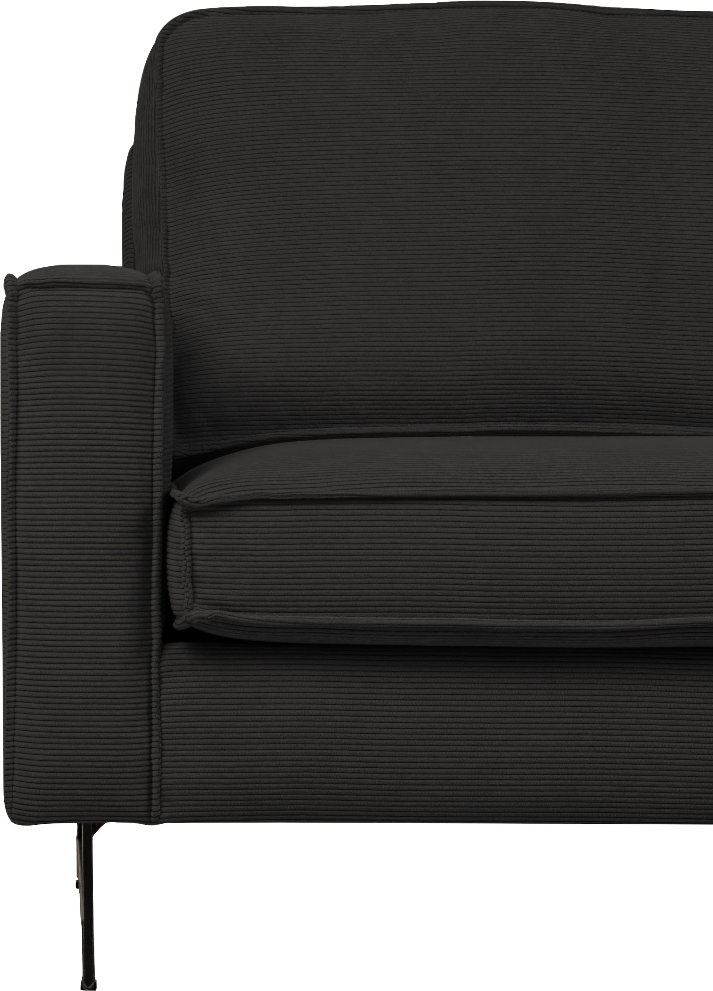 Places of Style Ecksofa »Pinto, 290 cm, Cord, Chenille, Lederoptik, Ottomane links / rechts«, mit Keder, schwarze Metallfüsse, Wellenunterfederung