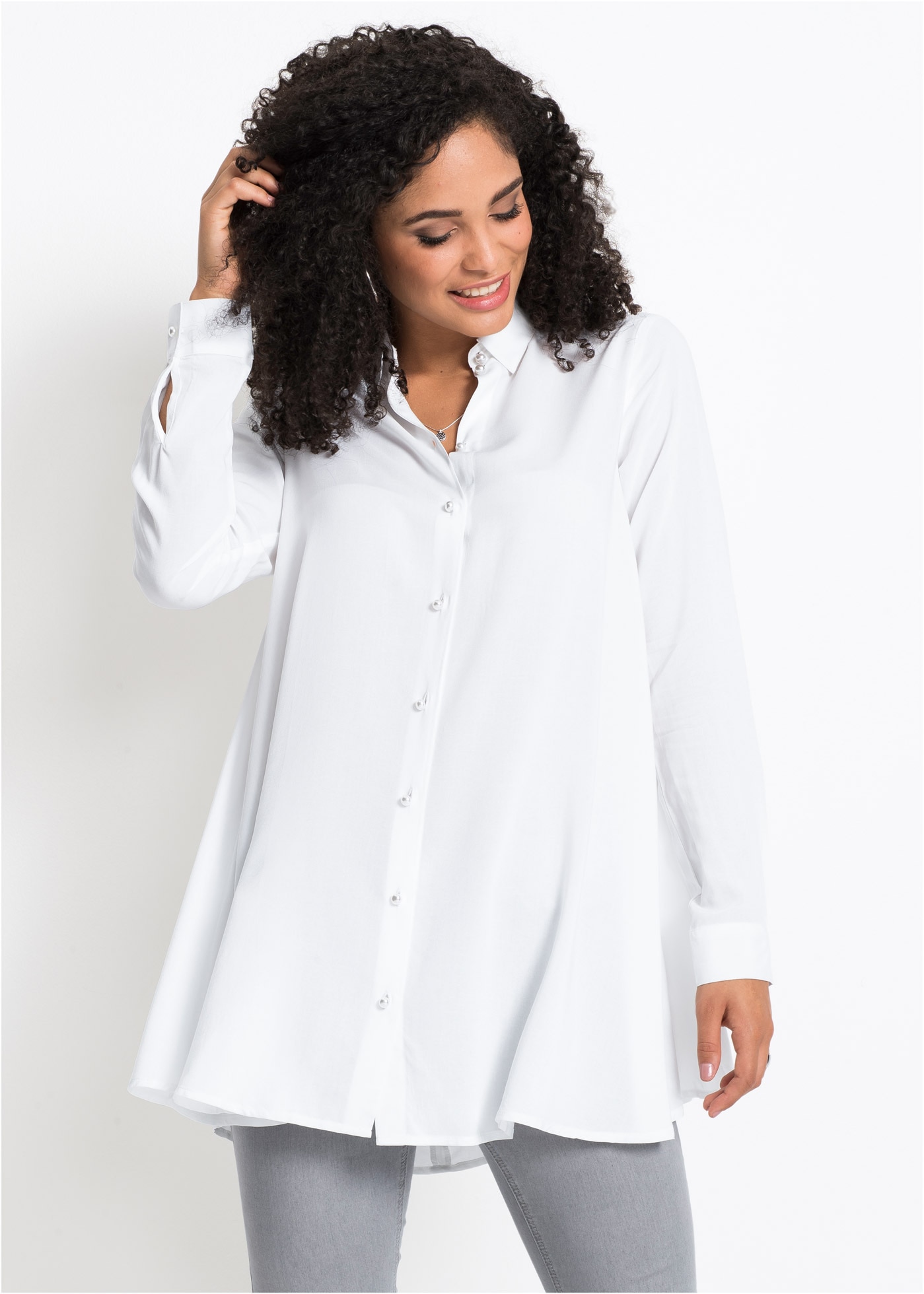 Image of bonprix Langarmbluse A-Linie, für femininen Look, aus Viskose, mit Hemdblusenkragen