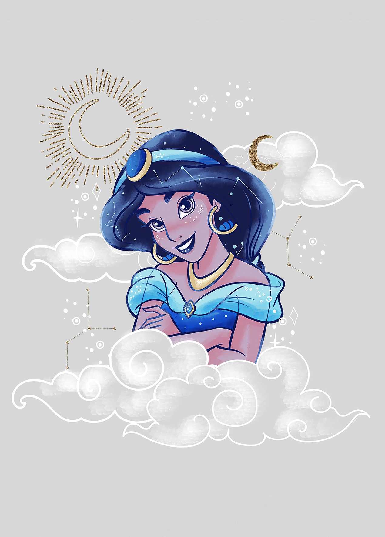 Image of Komar Bild "Jasmin Clouds" Disney 1 Stk. tlg. Wandbild zur Dekoration im Kinderzimmer - ohne Rahmen