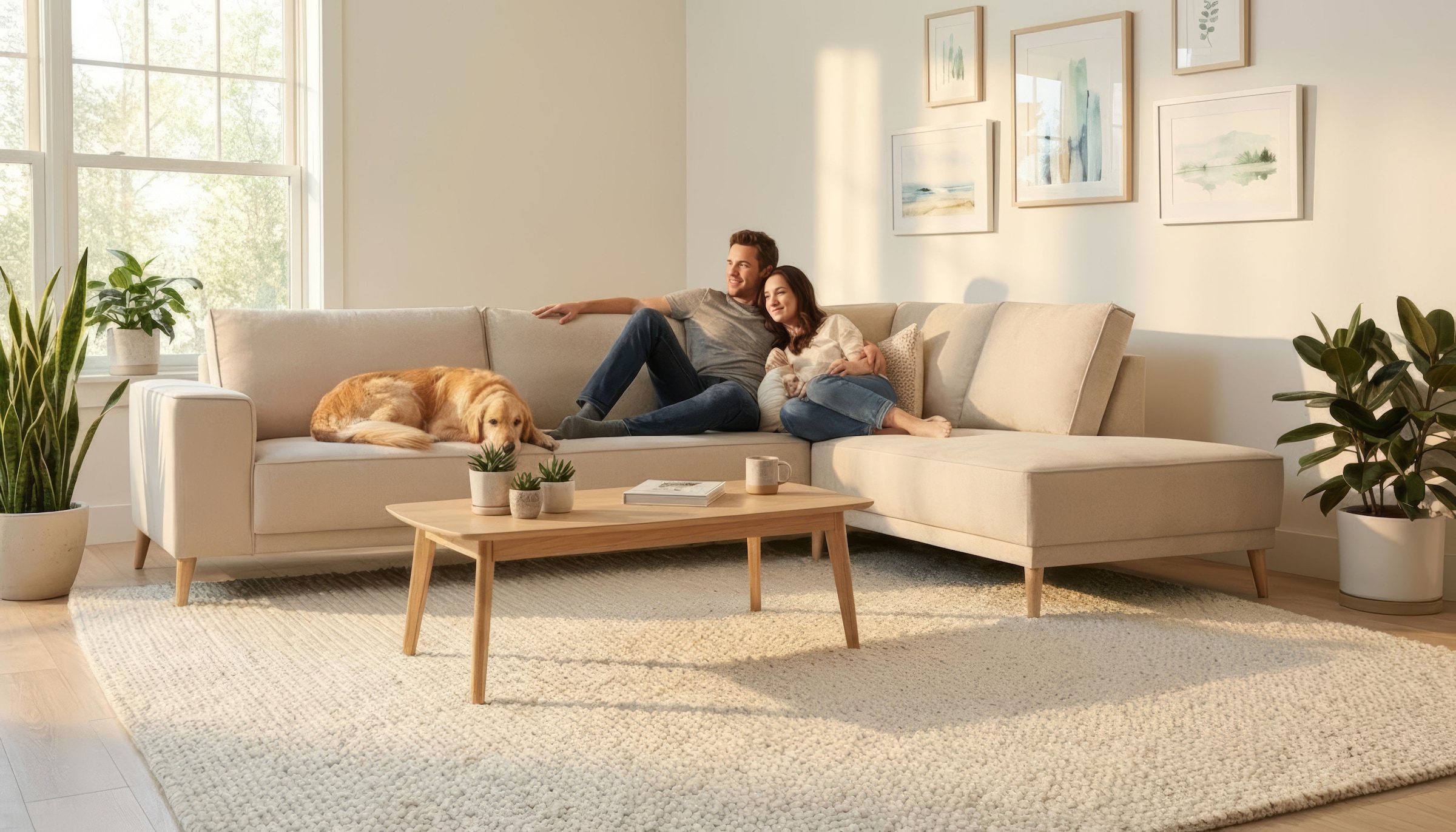 GOODproduct Ecksofa »Oland Skandi, weicher Chenille-Stoff« L-Form, 289 cm, Wellenunterfederung, Skandi-Design, Massivholzfüsse