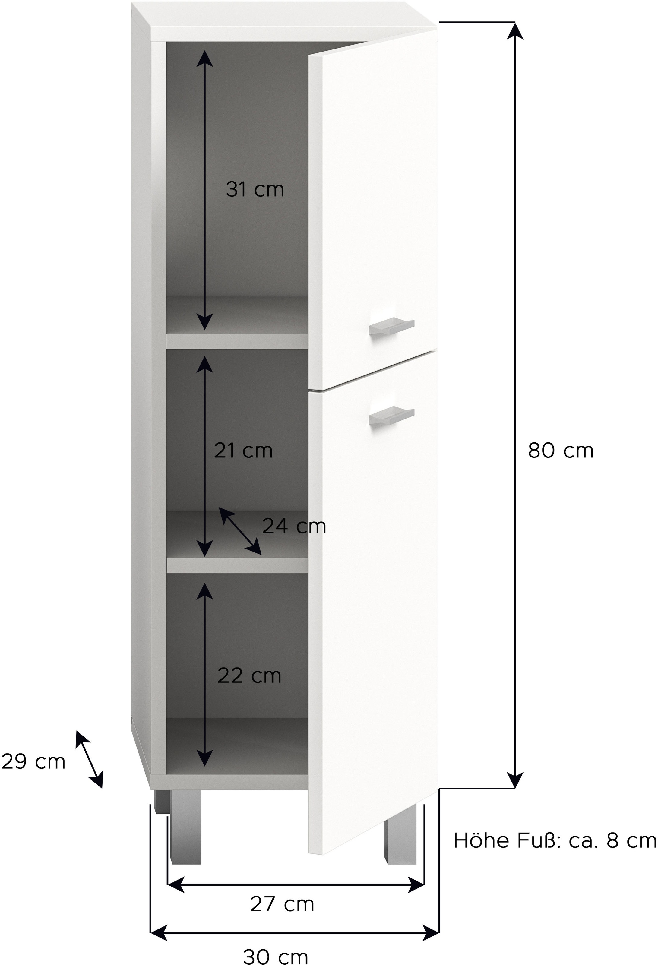 welltime Midischrank »Tampa, Höhe 80cm, hängend oder stehend montierbar« Badschrank, Bad-Möbel, Badezimmer