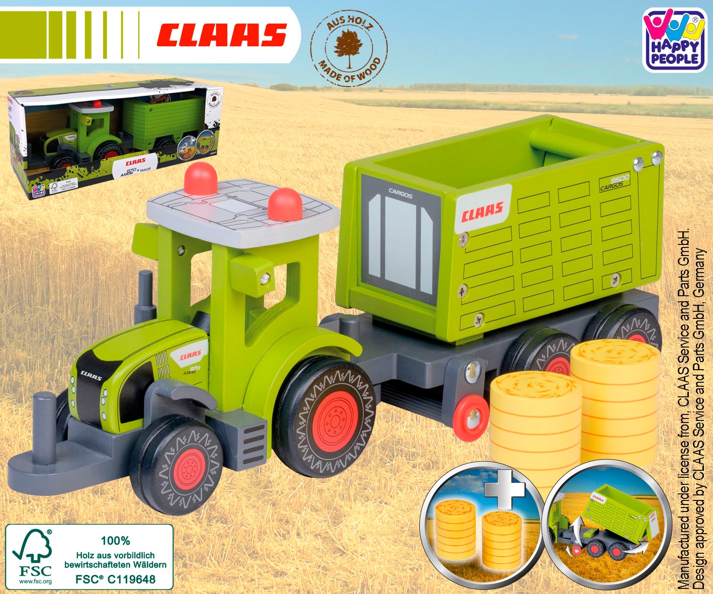 Happy People Spielzeug-Traktor »CLAAS Kids Axion 870« aus Holz, mit Kipper