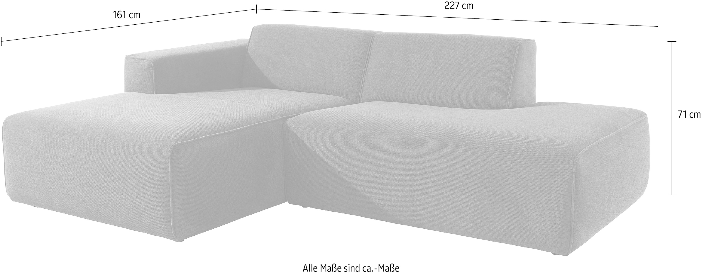 andas Ecksofa »Noord mit Kedernaht, Breite 227 cm«, Cord, Struktur, Webstoff, mit Wellenunterfederung, Massivholzrahmen