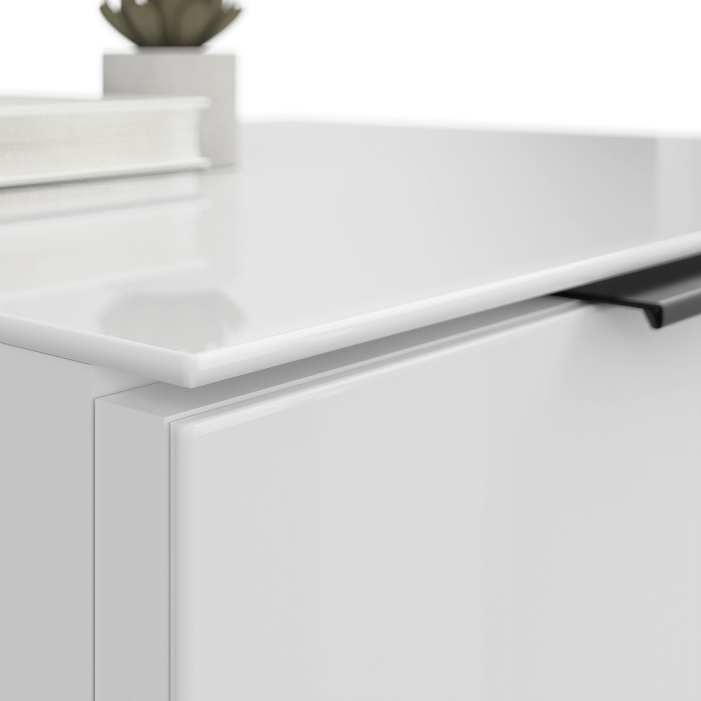 Manjana Möbel Nachtkommode »mit Chrom oder Schwarz matten Metallgriffen« mit Glasfronten, melaminbeschichtete Oberfläche, mit Vollauszug