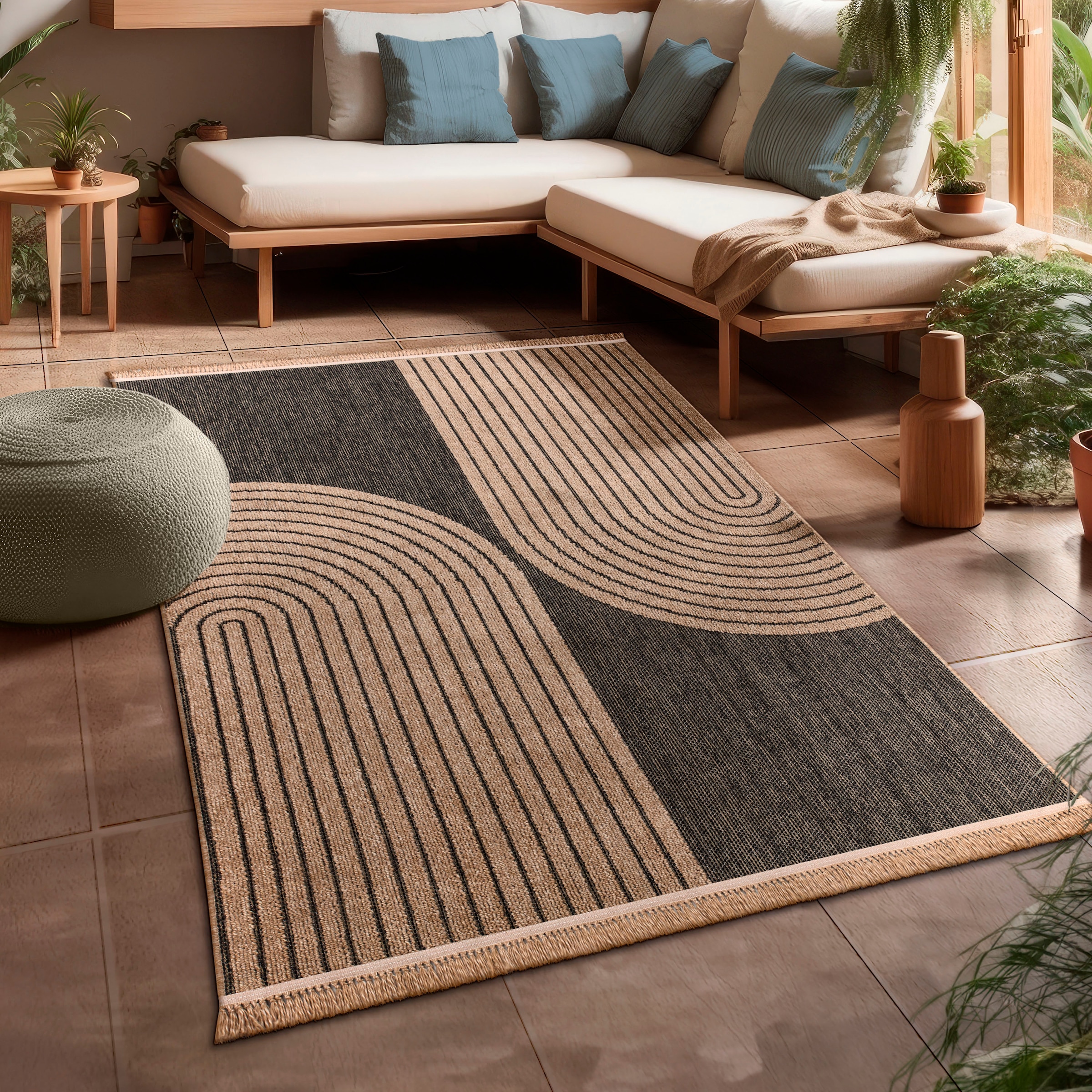 Image of Paco Home Teppich "Cologne 493" rechteckig 11 mm Höhe Flachgewebe, meliert, Regenbogen, mit Fransen, Outdoor geeignet