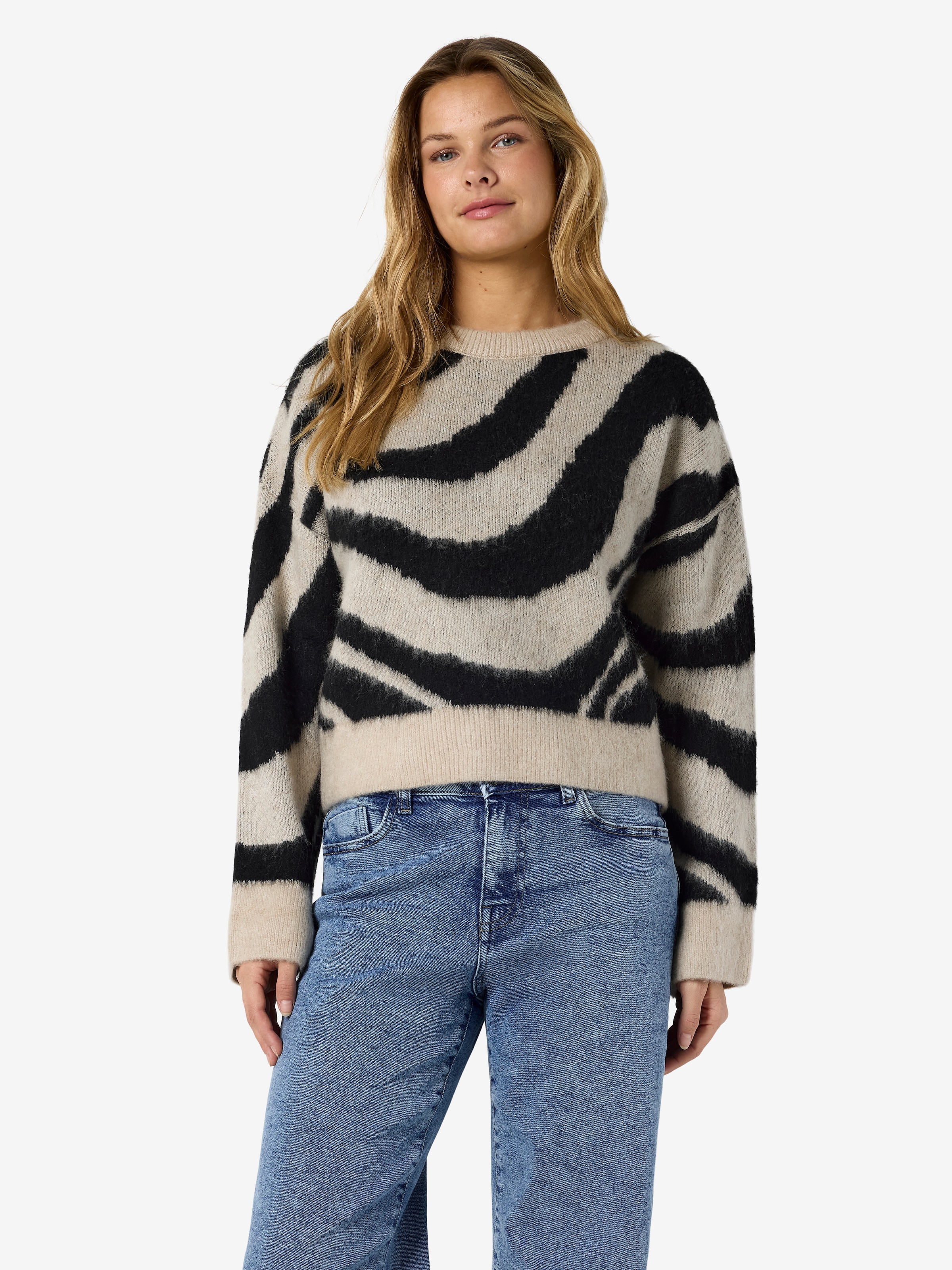 Image of Noisy may Strickpullover "NMSOFF L/S O-NECK KNIT NOOS" Materialmix, regular fit