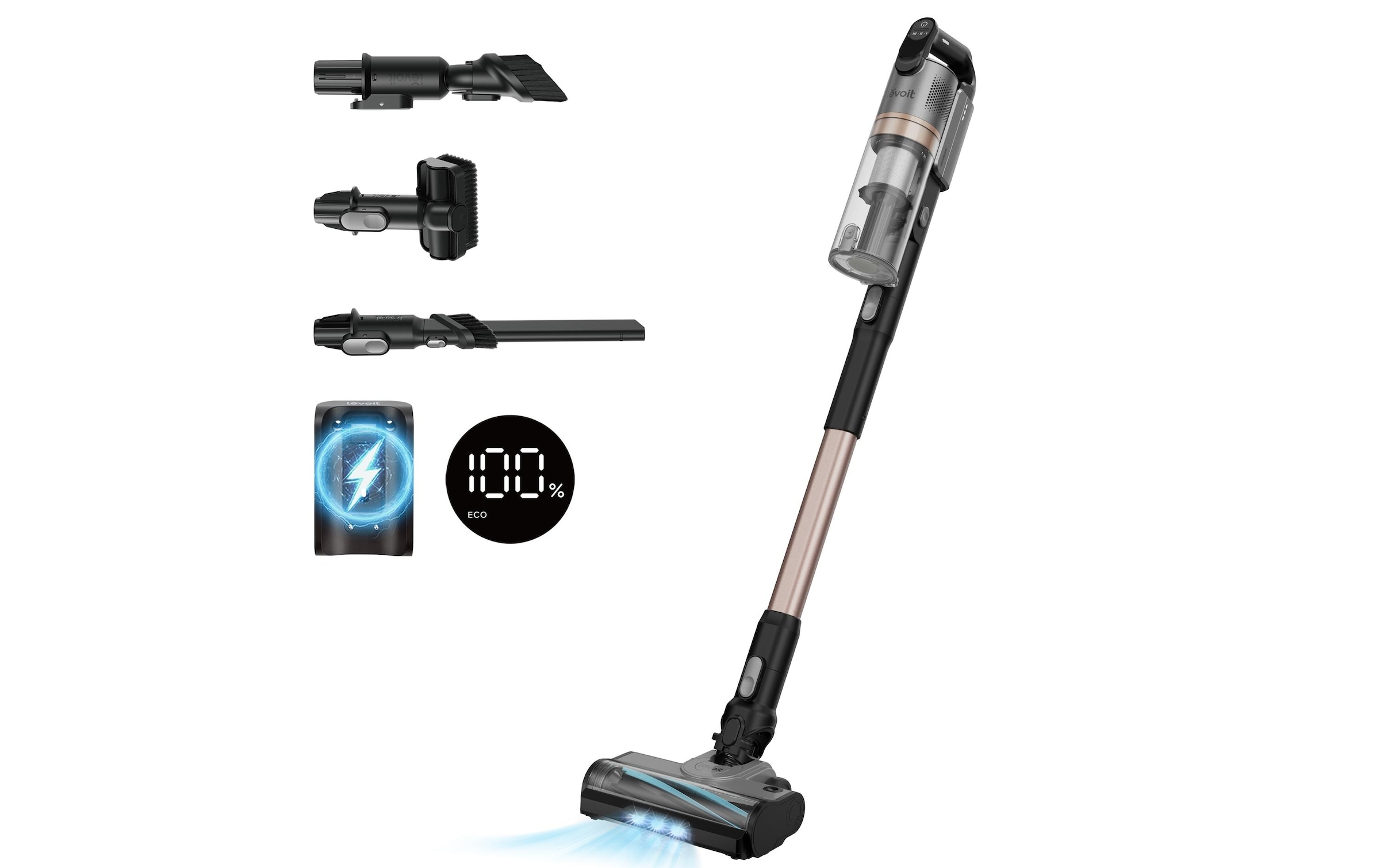 Levoit Akku-Hand-und Stielstaubsauger »LVAC-300 Plus« 99,99% HEPA-Filtration, Anti-Tangle, LED-Display, bis zu 60 Minuten