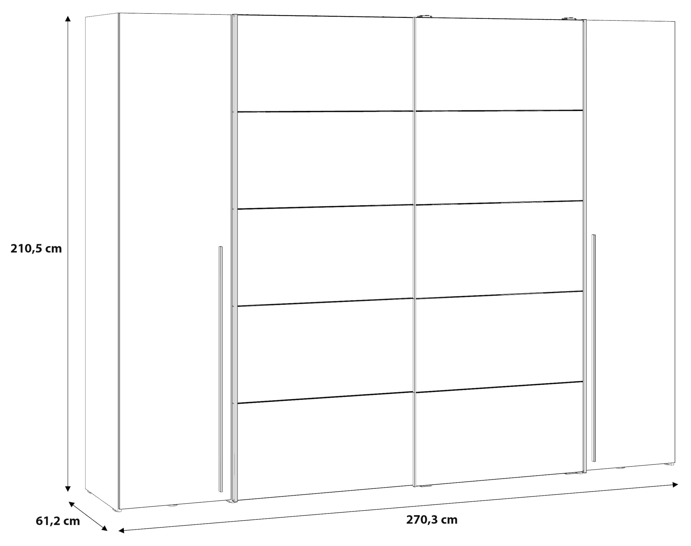 FORTE Kleiderschrank »Narago, Kombischrank mit Spiegel« B/H/T ca. 270/210/61cm,  Schwebetüren in Kombination mit Drehtüren, Made in Europe