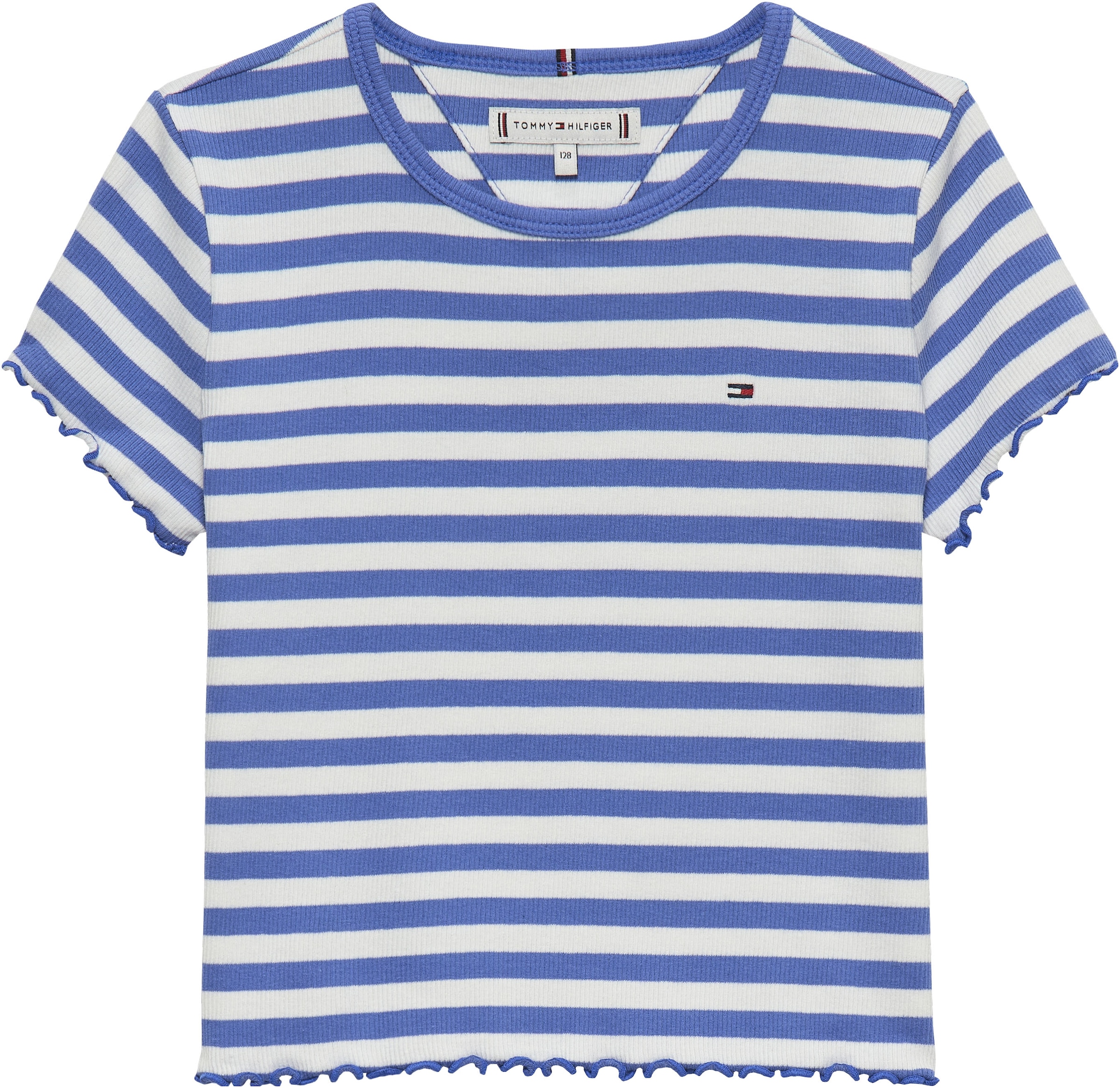 Tommy Hilfiger T-shirt »ESSENTIAL RIB TOP mit Babylock-Kanten und Stickerei« unifarben, casual, regular fit, Baumwollmix, Rundhals