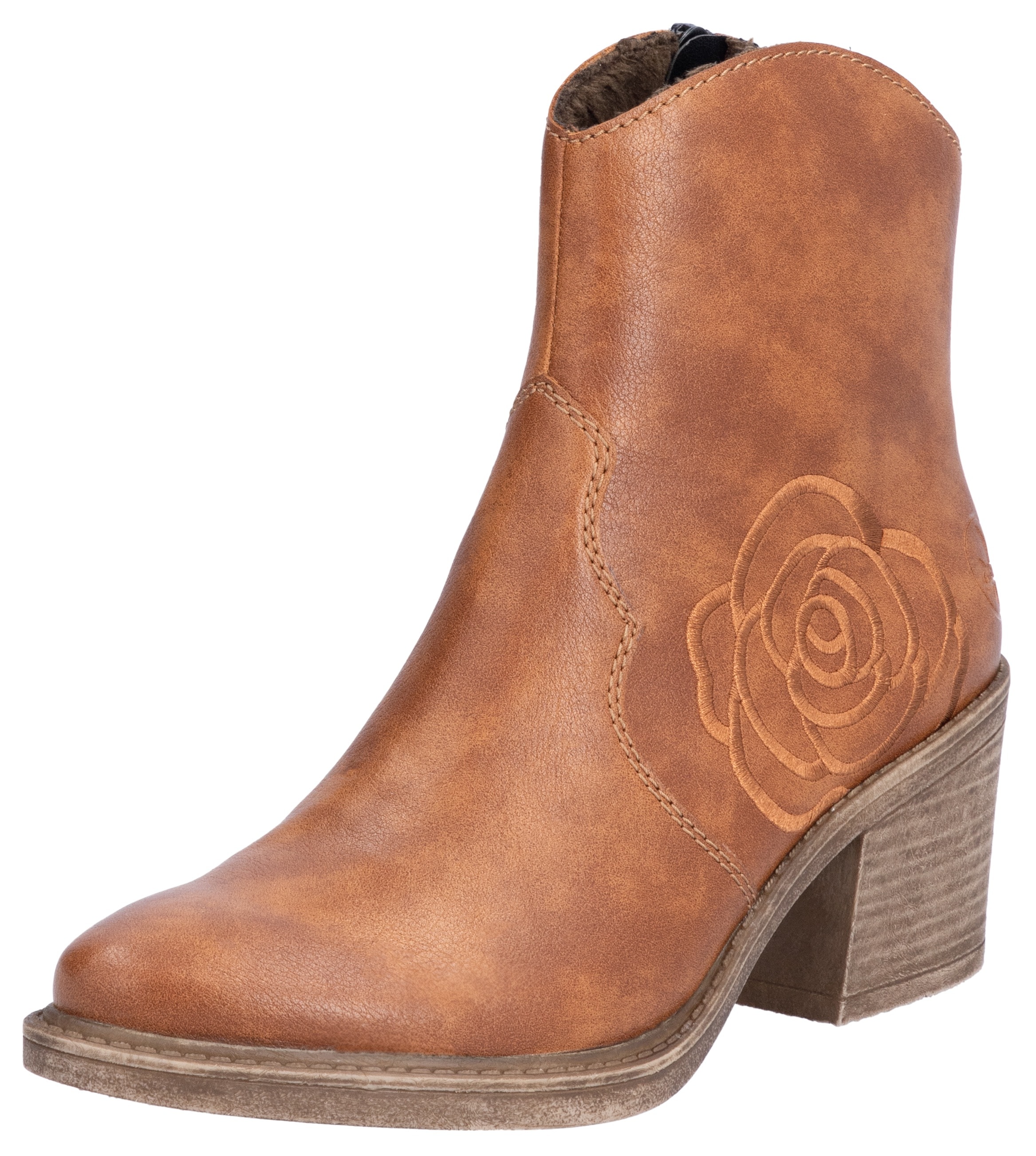 Rieker Westernstiefelette, Cowboyboots, Stiefelette, Blockabsatz, mit Blumenstickerei seitlich