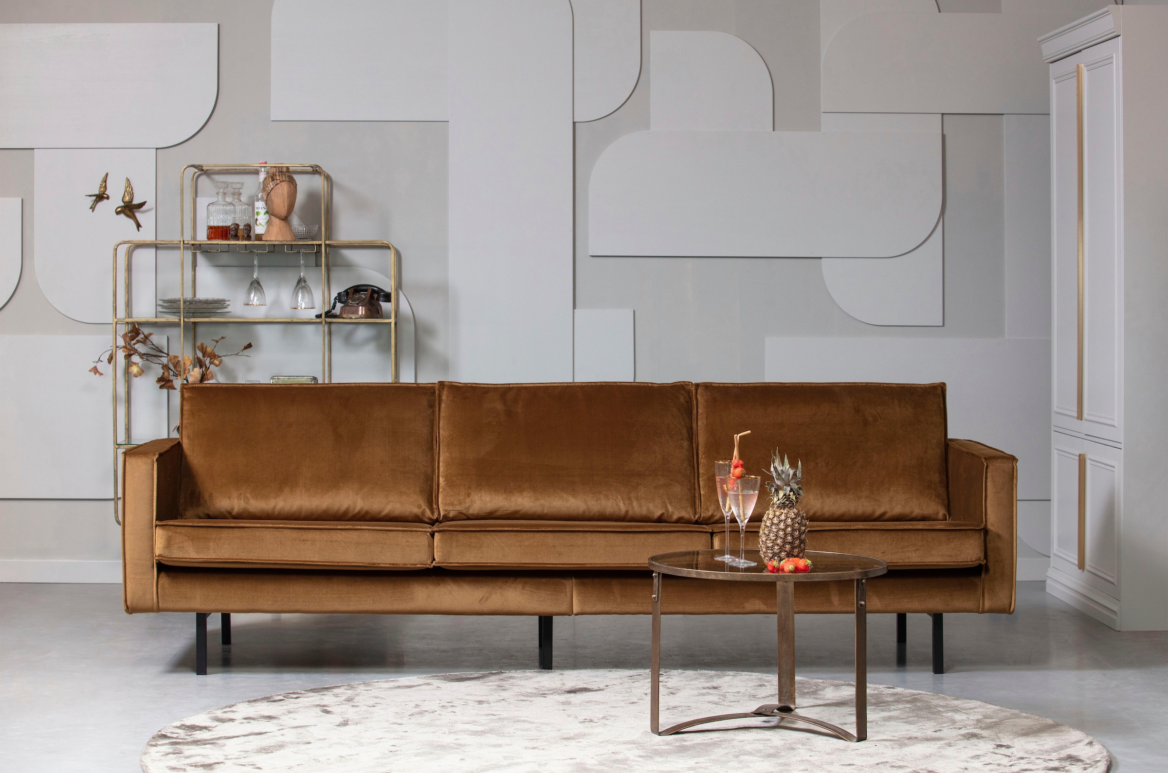 WOOOD 3-Sitzer »Rodeo Bezug mit Zickzack-Federung, Metallbeine, H 85 x B 277 x T 86 cm« Velvet-Bezug, Tragkraft 250 kg, Maximale Verschleissfestigkeit
