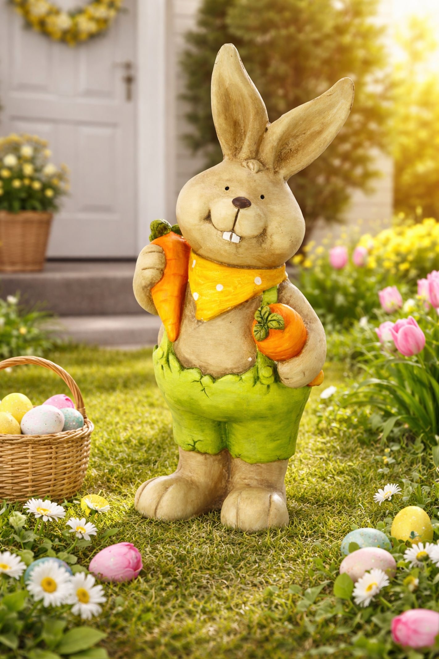I.GE.A. Dekofigur »Deko Osterhase mit Karotten« Figur 46 cm Deko Hase Osterdeko Hasenfigur Frühling Ostern Ostereier