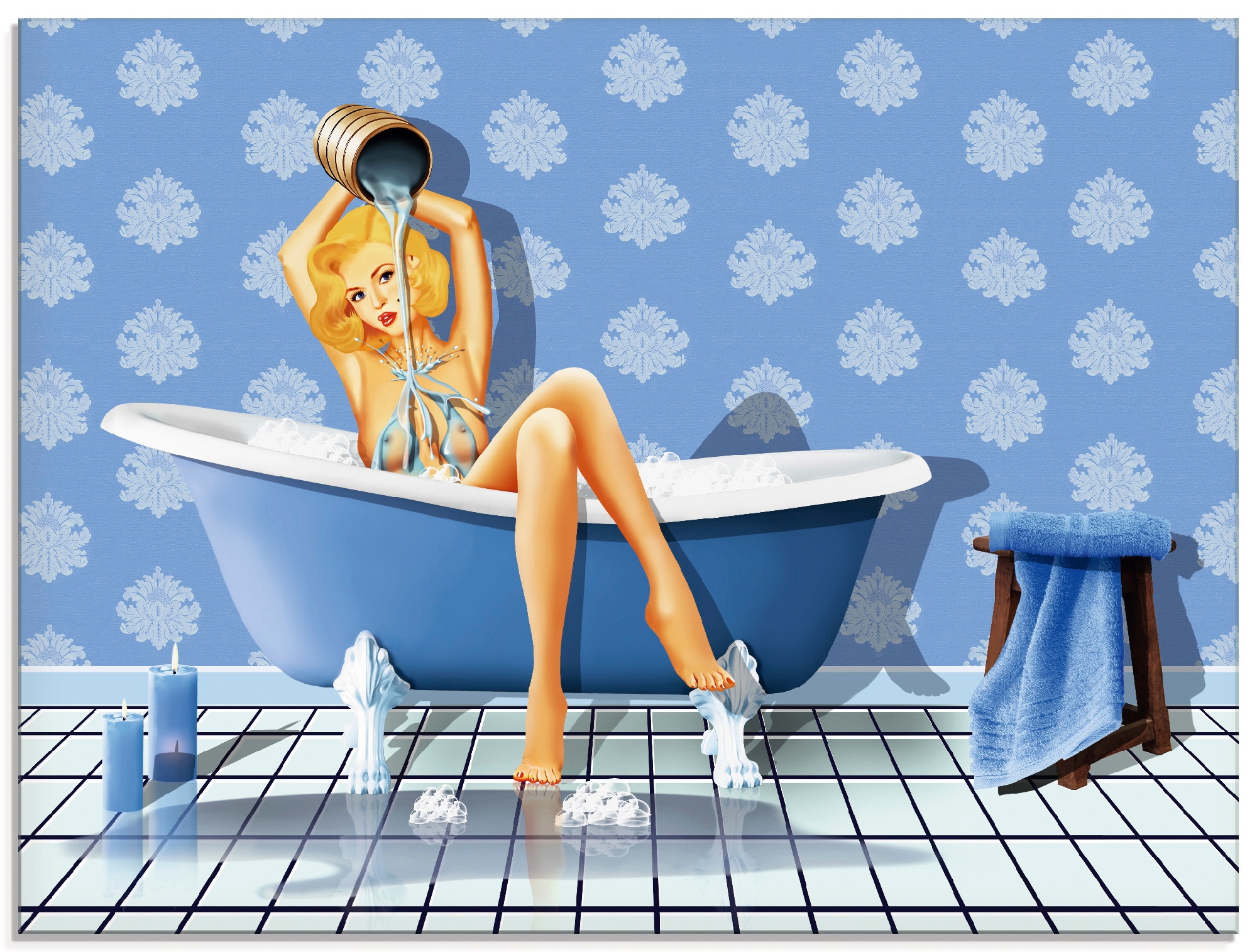 Image of Artland Glasbild "Das sexy blaue Badezimmer" Frau 1 Stk. tlg. in verschiedenen Grössen