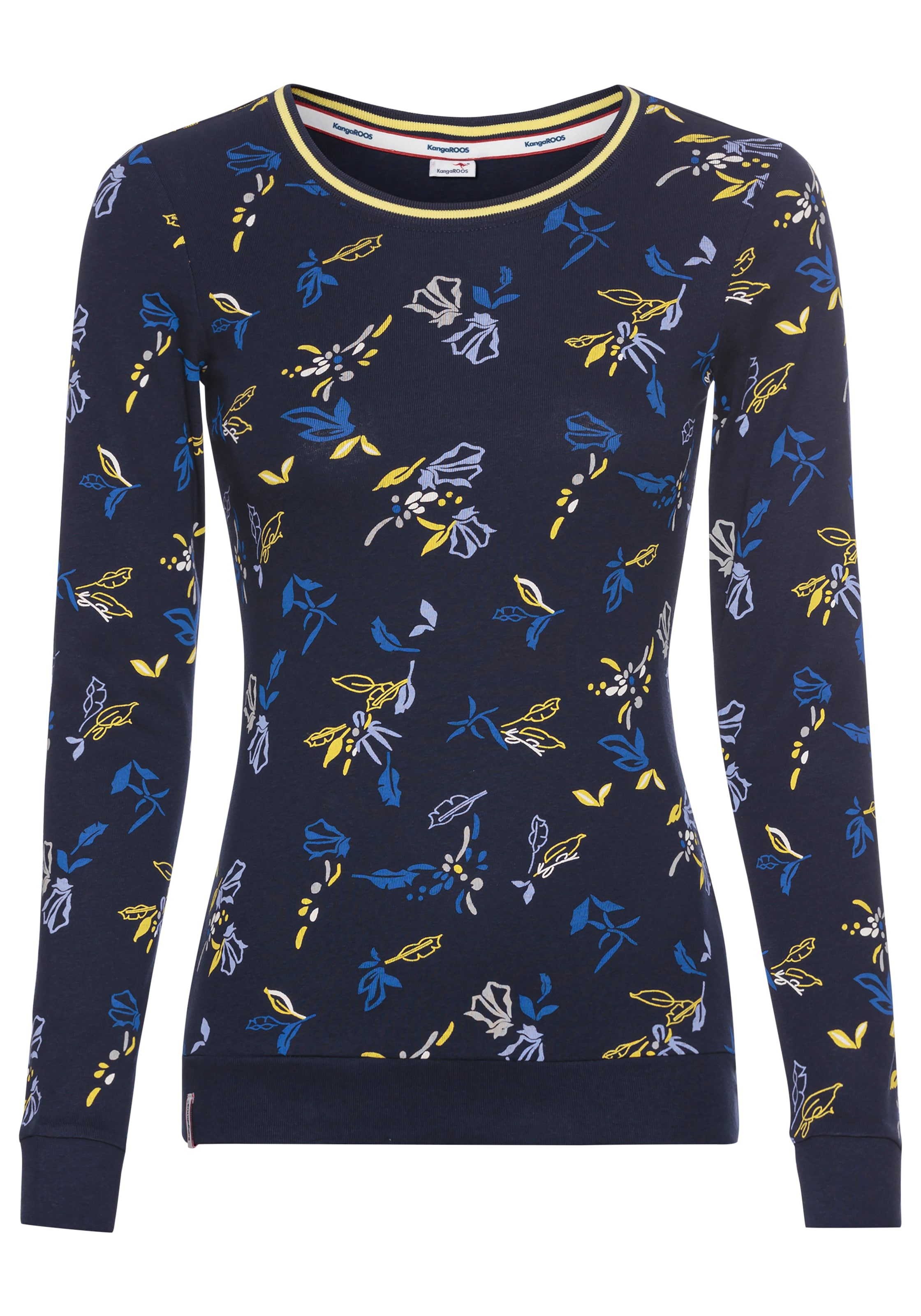 KangaROOS Langarmshirt, mit Allover-Print und Kontrastdetails