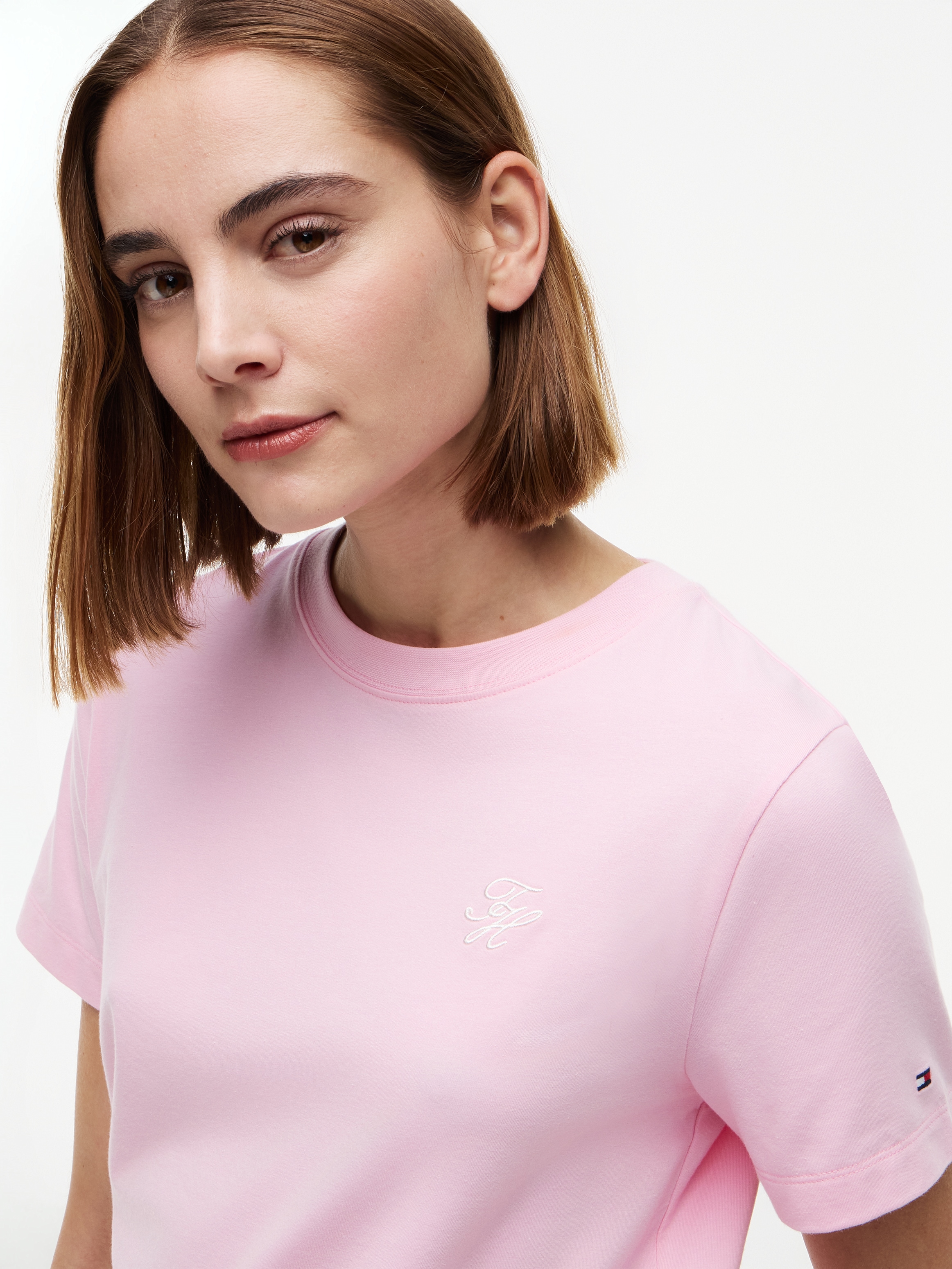 Tommy Hilfiger T-shirt à manches courtes »TH SCRIPT REG C-NK SS TEE« mélange coton, coupe régulière