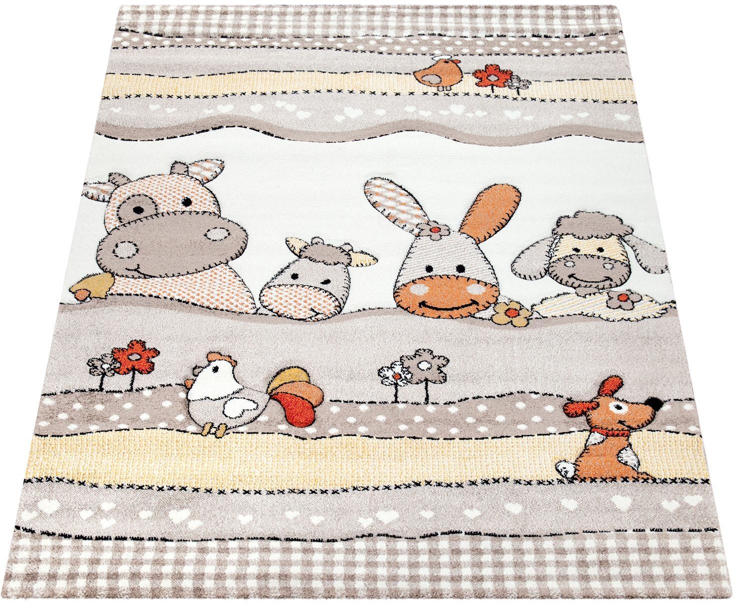 Image of Paco Home Kinderteppich »Diamond 639«, rechteckig, 18 mm Höhe, Kurzflor, 3D-Design, Motiv Bauernhof-Tiere, Kinderzimmer bei Ackermann Versand Schweiz