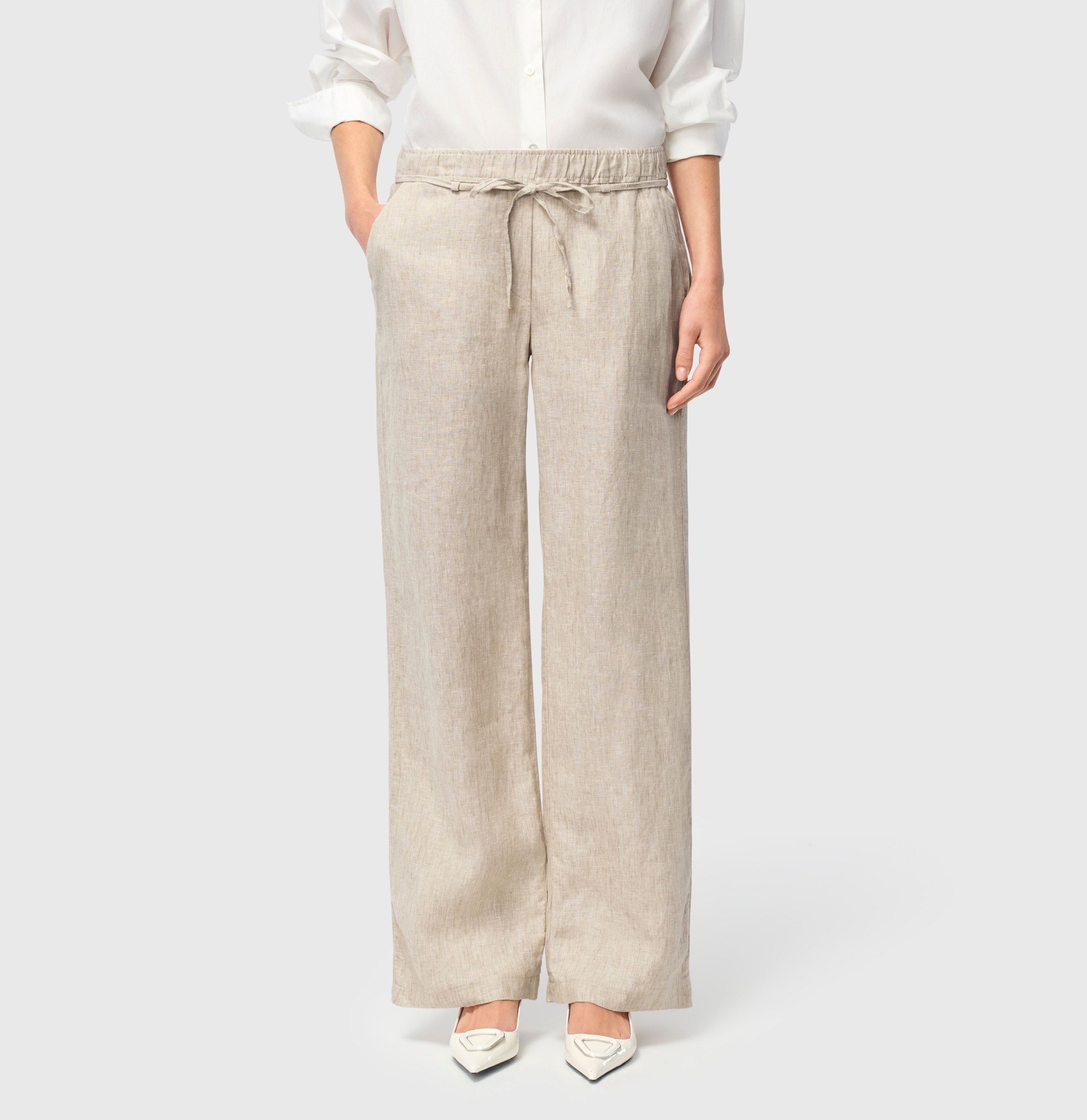 Image of MAC Leinenhose "CHIARA BELT" Sommerhose Wide Fit, mit geradem, weitem Bein