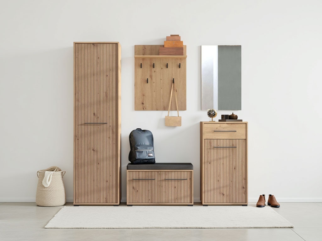 Image of INOSIGN Garderoben-Set "Landes, Schrank, Schuhbank mit Kissen, Paneel, Spiegel und Kommode" Komplett-Set, 5 Stk. tlg.