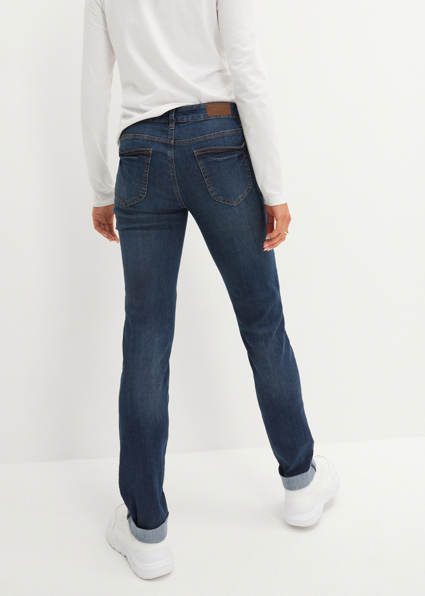 bonprix Straight-Jeans »Straight Jeans Mid Waist, Stretch« mit Aufschlag, im Five-Pocket-Style