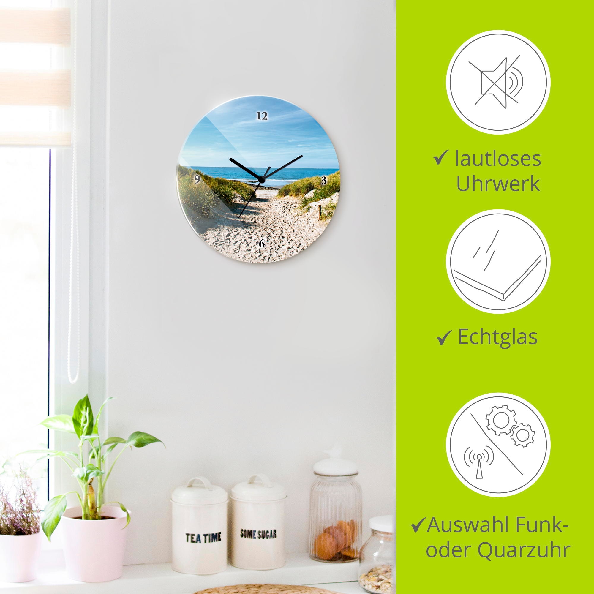 Artland Wanduhr »Strand mit Sanddünen und Weg zur See« wahlweise mit Quarz- oder Funkuhrwerk, lautlos ohne Tickgeräusche