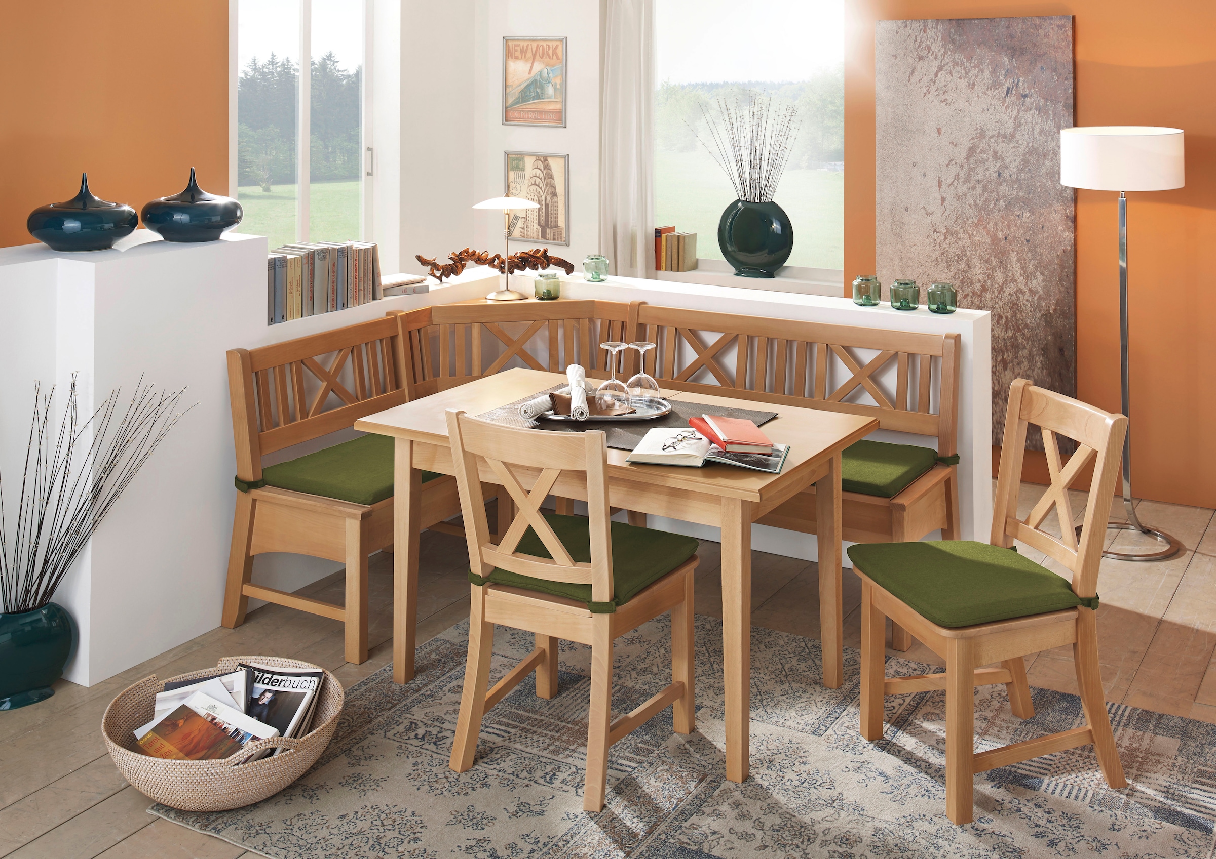 massivline&more Ensemble de bancs d'angle »Bodensee« Ensemble, 8 cuis tlg. structure en bois massif, coussins d'assise amovibles