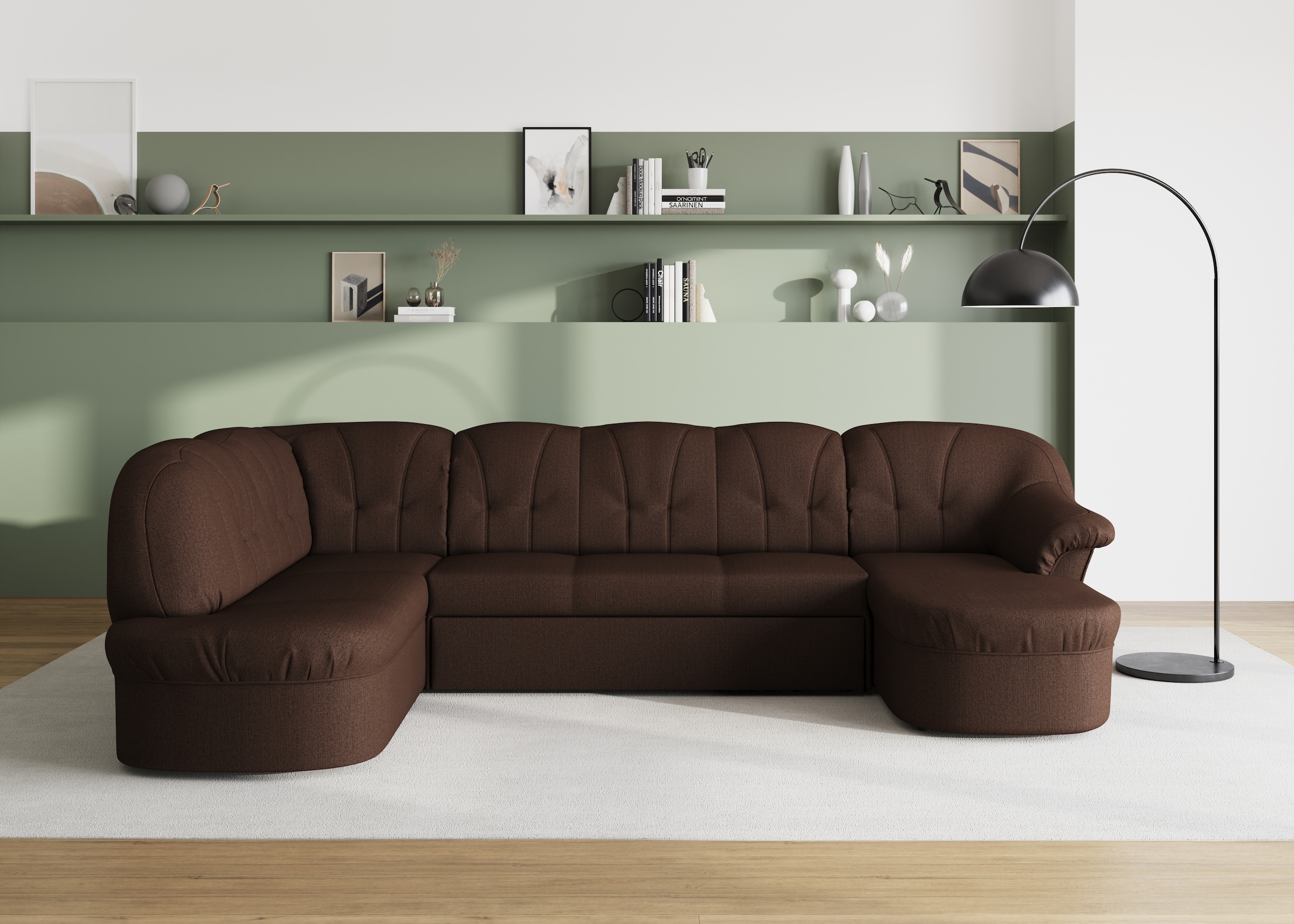 Image of DOMO collection Wohnlandschaft "Pegnitz, zeitlos&modern, elegante Rückensteppung, Breite 292cm, U-Form" wahlweise mit Bettfunktion