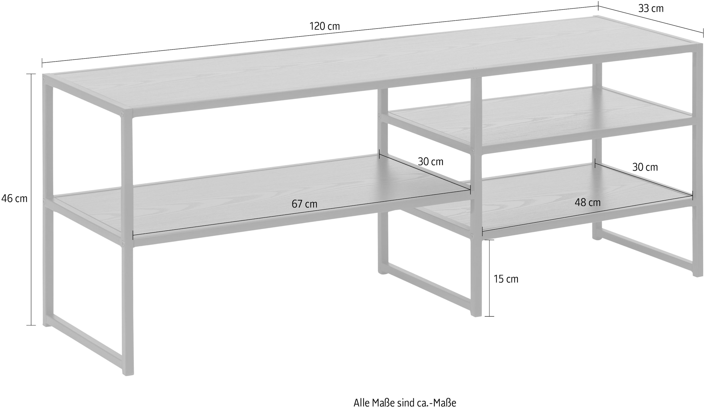 ACTONA GROUP TV-Schrank Metallgestell im Industrie-Look, 3 Einlegeböden, Breite 120 cm