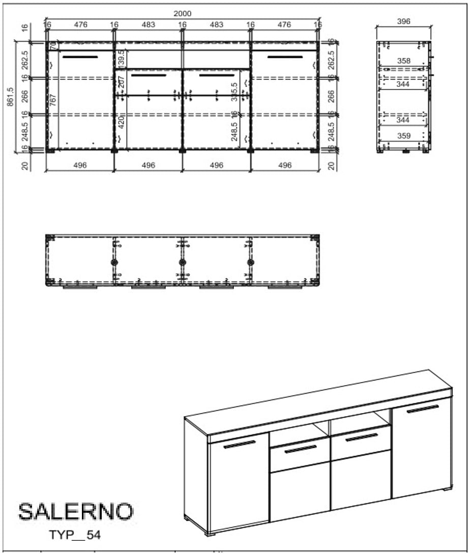INOSIGN Sideboard »Salerno, moderner Schrank, Highboard in Weiss mit Eiche Evoke Dekor«, Metallgriffe, ausreichend Stauraum, vielseitig einsetzbar, 205cm breit