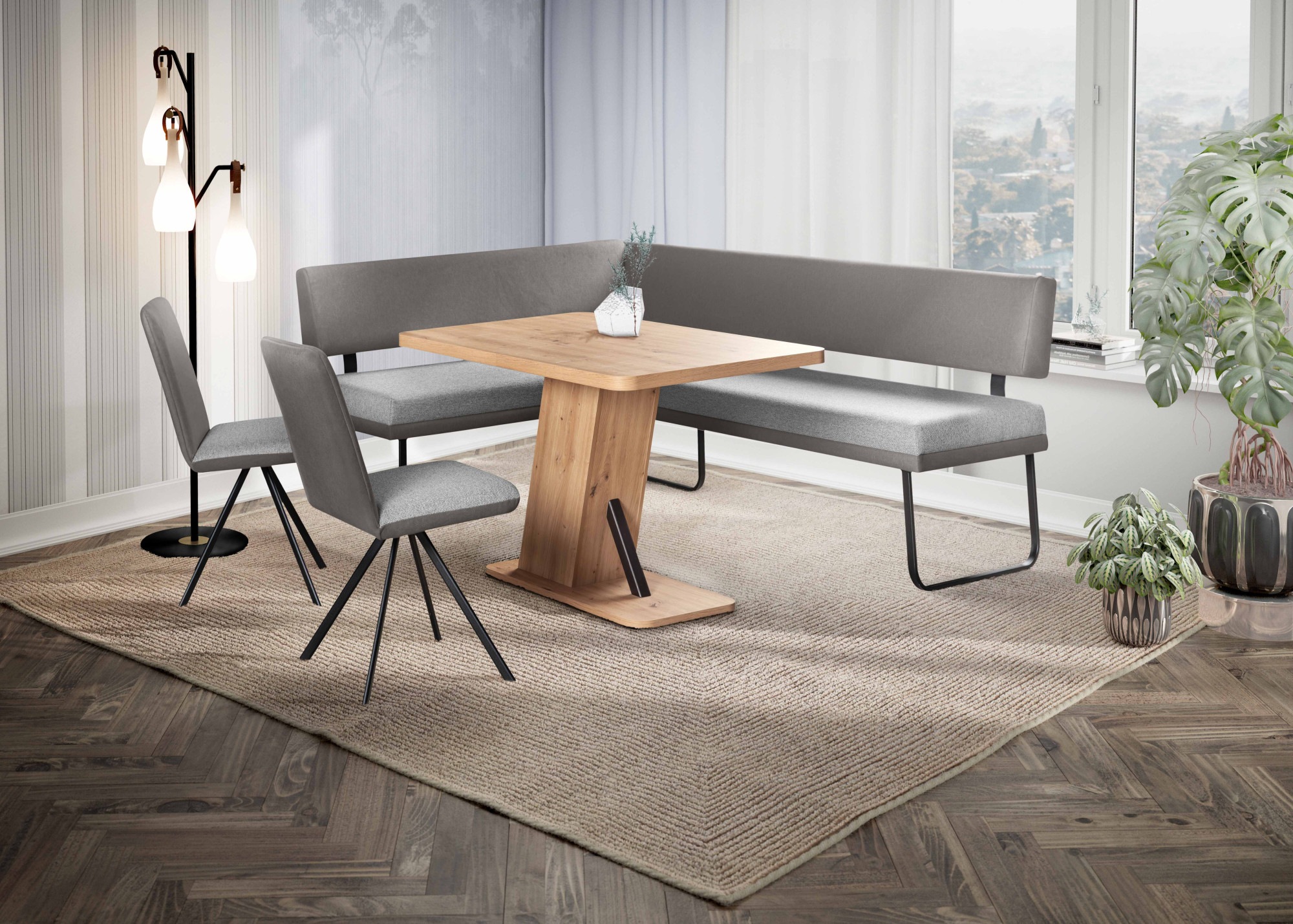 Image of GOODproduct Eckbankgruppe "Gabi Essecke, Sitzgruppe, Eckbankgruppe, Küchenbankgruppe" Set, 4tlg, 4 tlg. tlg. Gestell aus matt-schwarzem Flachmetall, stabil, 2-Stoff-Design