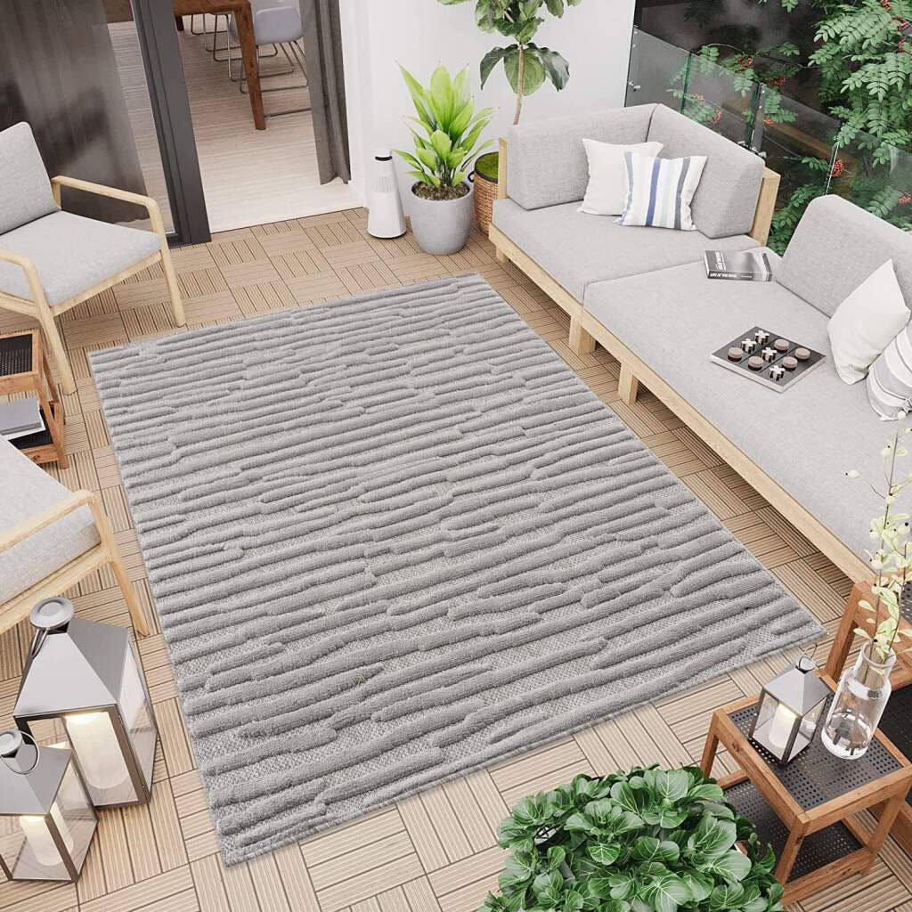 Image of Carpet City Teppich "In-& Outdoorteppich Santorini 58394, 3D-Effekt, Streifen" rechteckig 5 mm Höhe Wetterfest & UV-beständig für Terrasse, Balkon, Küche, Flur