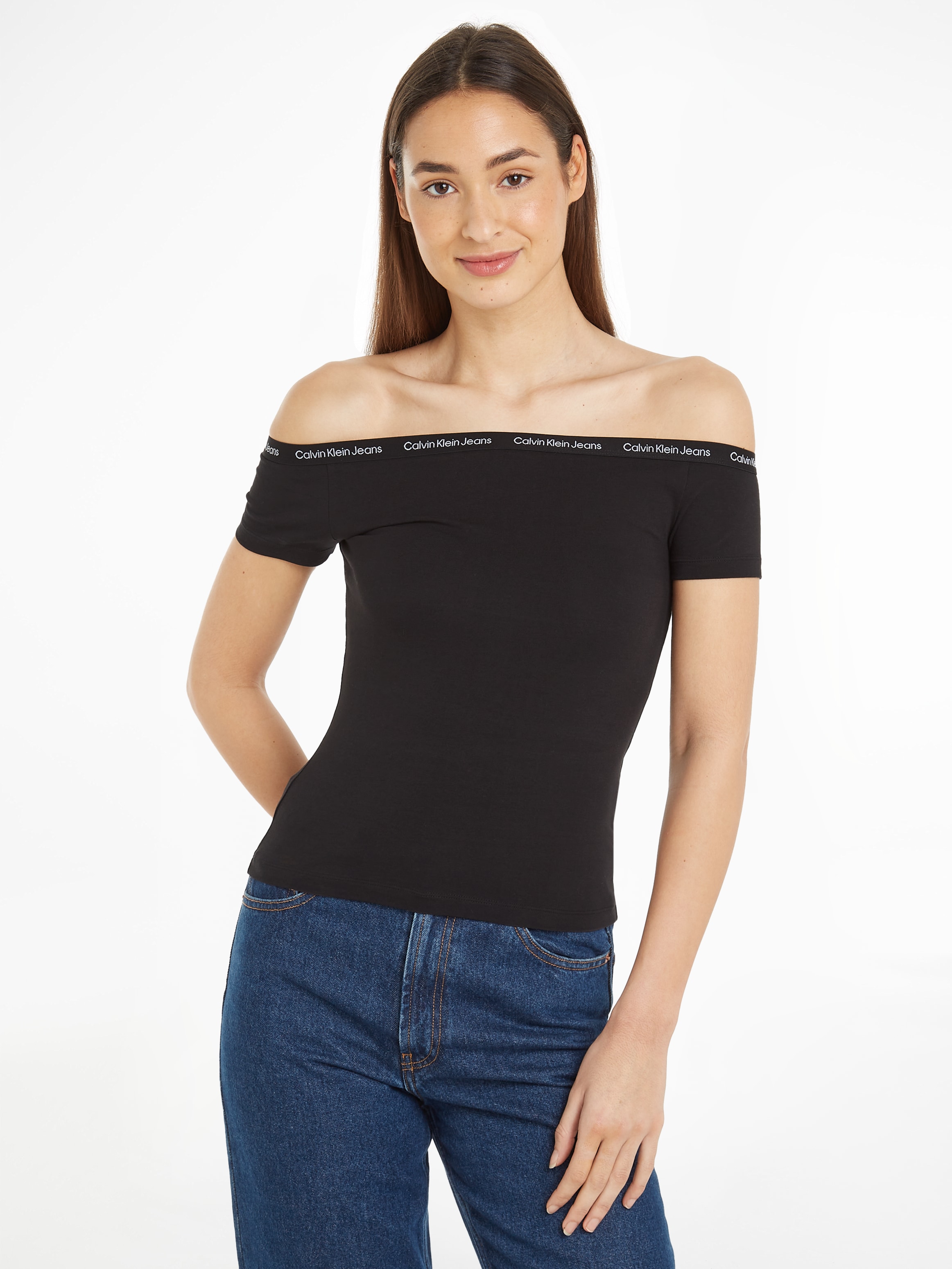 Image of Calvin Klein Jeans T-Shirt "LOGO ELASTIC BARDOT TOP" mit Logoschriftzug