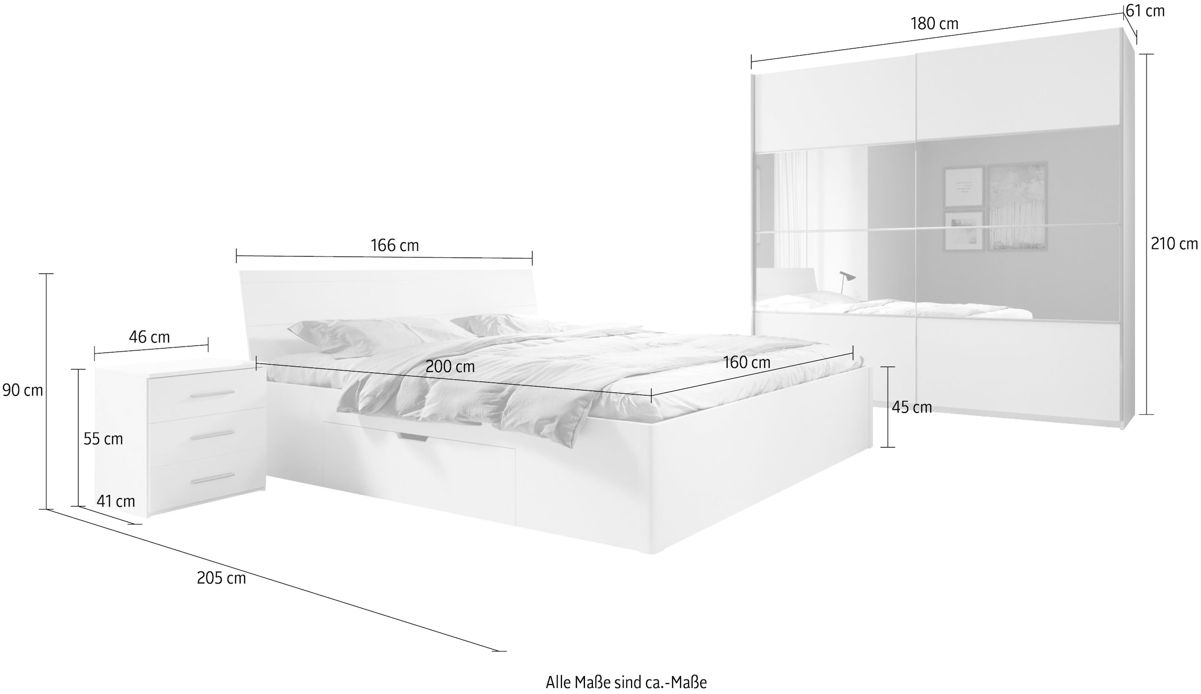 Helvetia Schlafzimmer-Set »Beta«, (4 St.), wahlweise in 3 Farben und 2 Bettgrössen