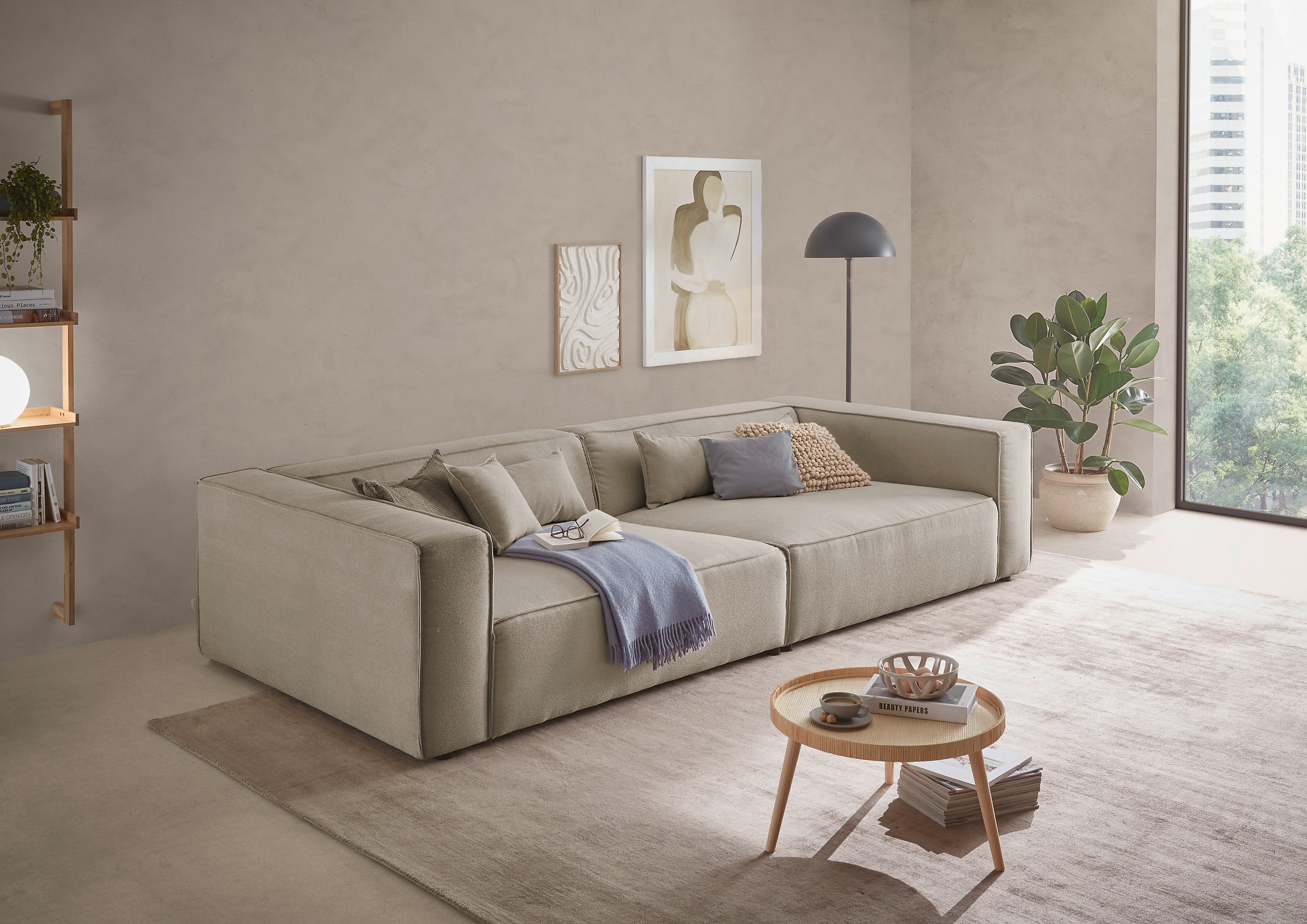 Image of LeGer Home by Lena Gercke 3-Sitzer "PIARA XXL, Sofa mit Kedernaht in Cord, Leinenoptik o. Strukturstoff" schwarze Füsse, bequemer Sitzkomfort, extra tiefe Sitzfläche
