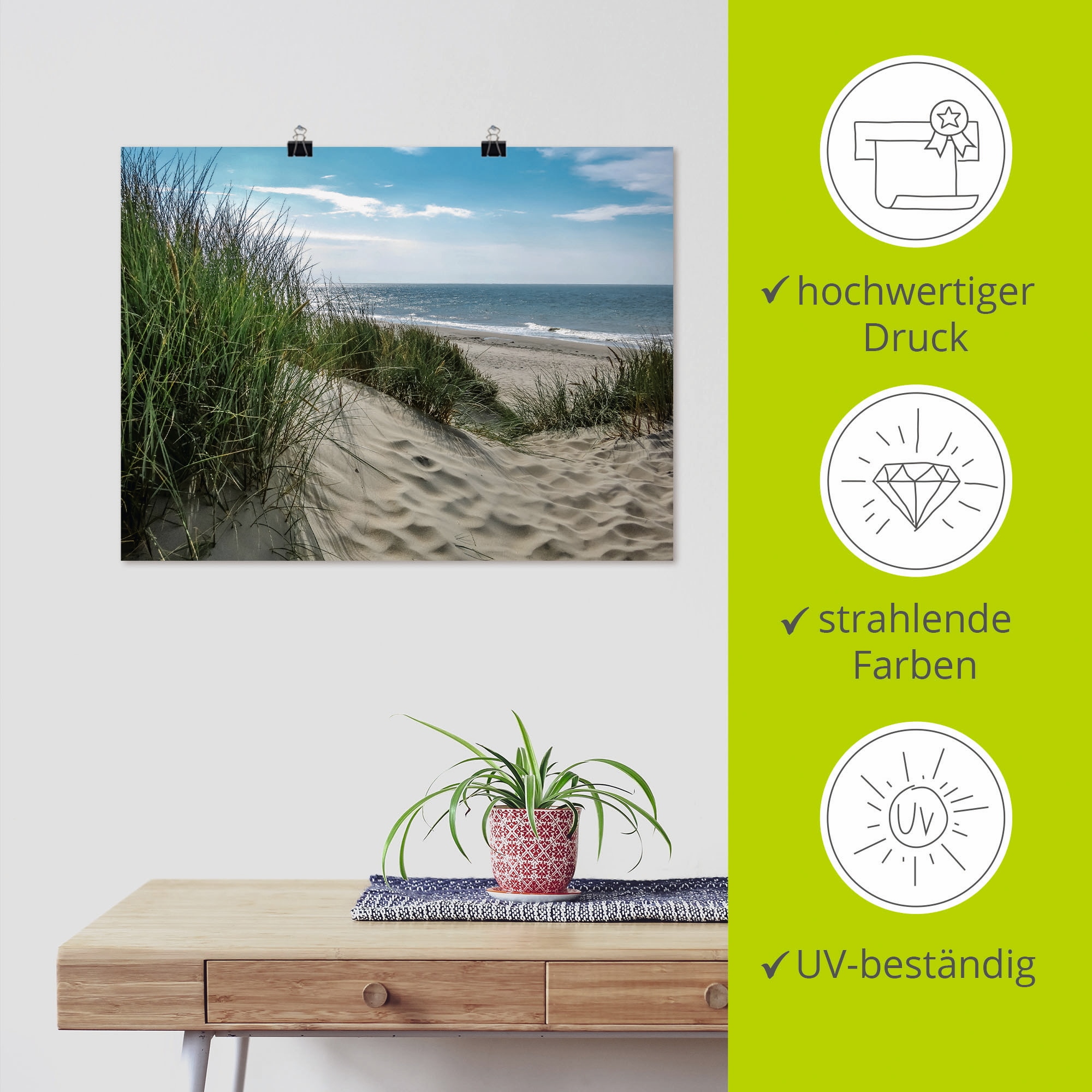Artland Wandbild »Dünenlandschaft im Sommer an der Nordsee« Strand 1 Stk. tlg. als Leinwandbild, Poster in verschied. Grössen