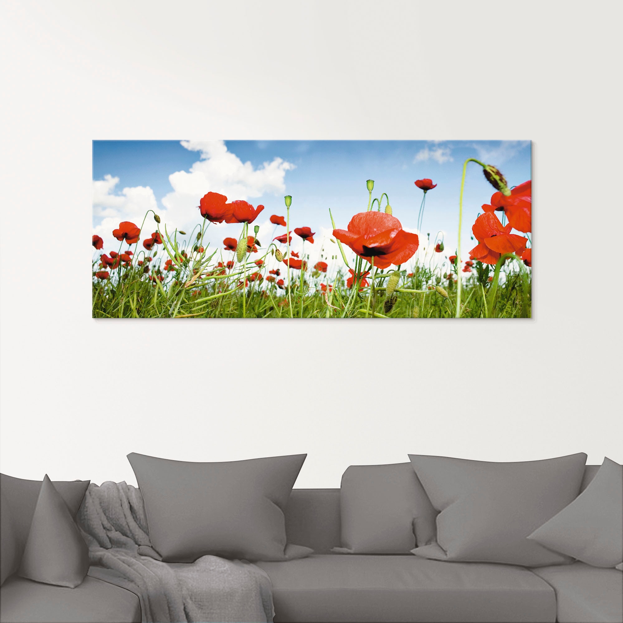 Artland Glasbild »Feld mit Mohnblumen unter Himmel« Blumenwiese 1 Stk. tlg. in verschiedenen Grössen