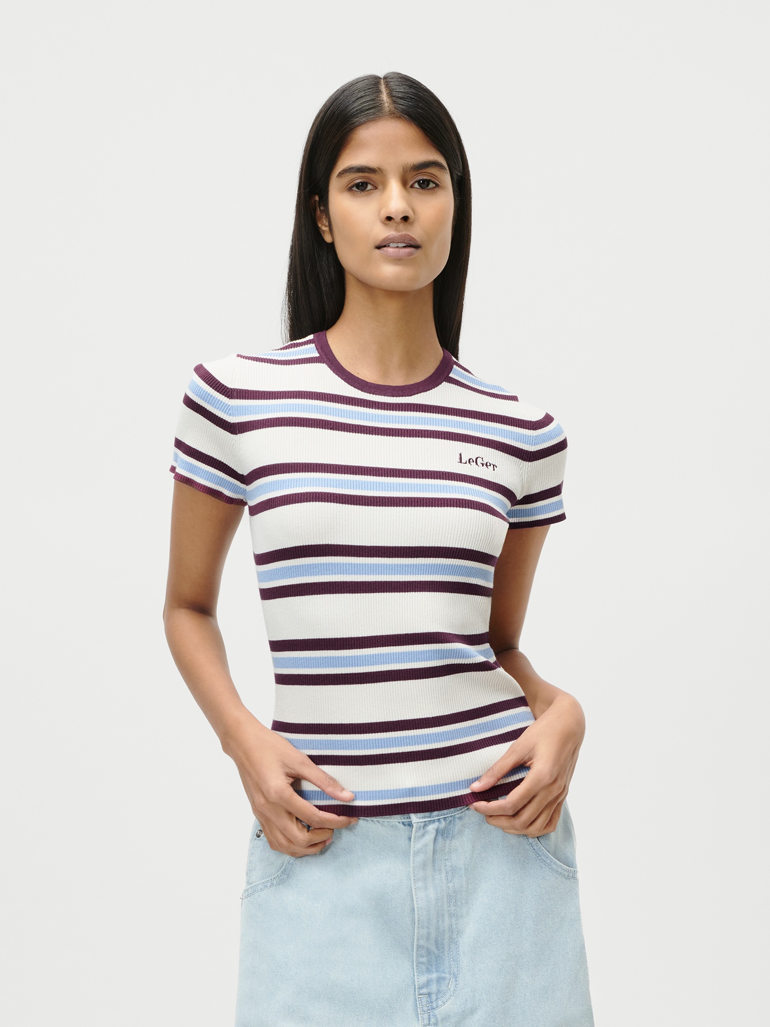 Image of LeGer T-Shirt "Danielle, LeGer by Lena Gercke" schmale Passform, mehrfarbig geringelt