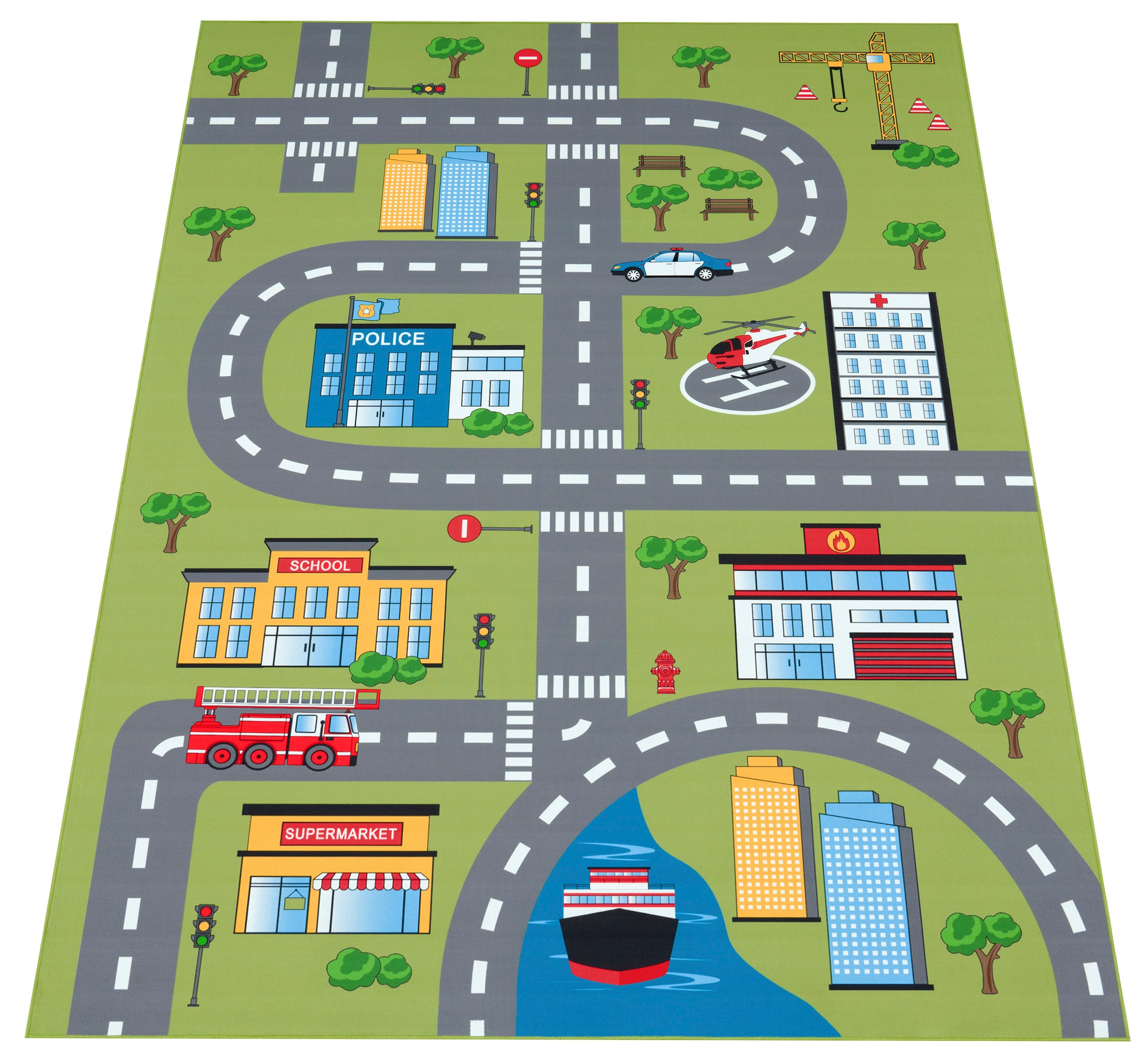 Paco Home Kinderteppich »Bino 570«, rechteckig, 4 mm Höhe, Kurzflor, Strassen-Spiel-Teppich, Kinderzimmer