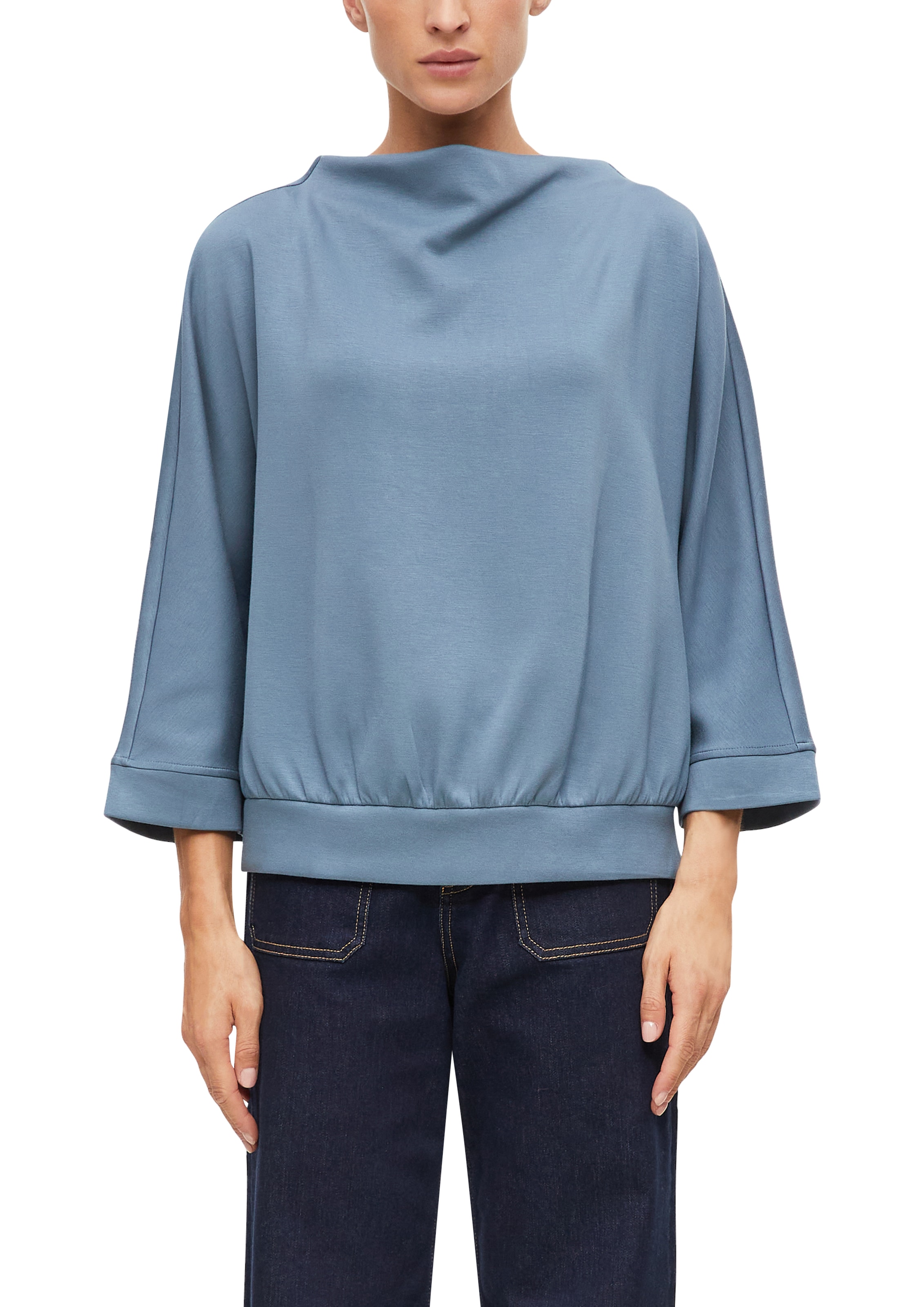 Image of s.Oliver BLACK LABEL Longsweatshirt, Shirt mit Wasserfallkragen und 3/4-Arm