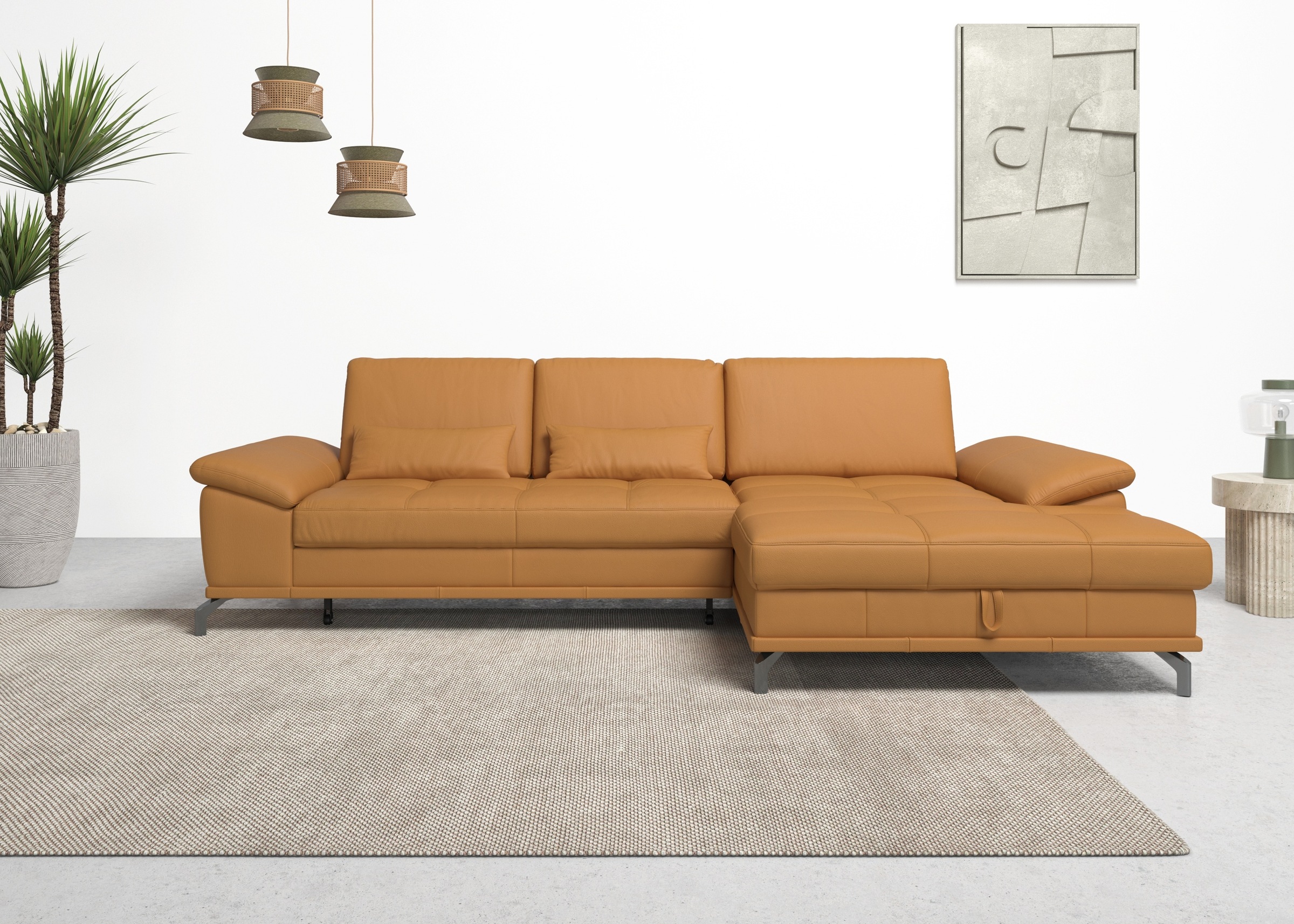 Places of Style Ecksofa Costello, mit Sitztiefenverstellung und Armlehnfunktion, incl. 3 Nierenkissen